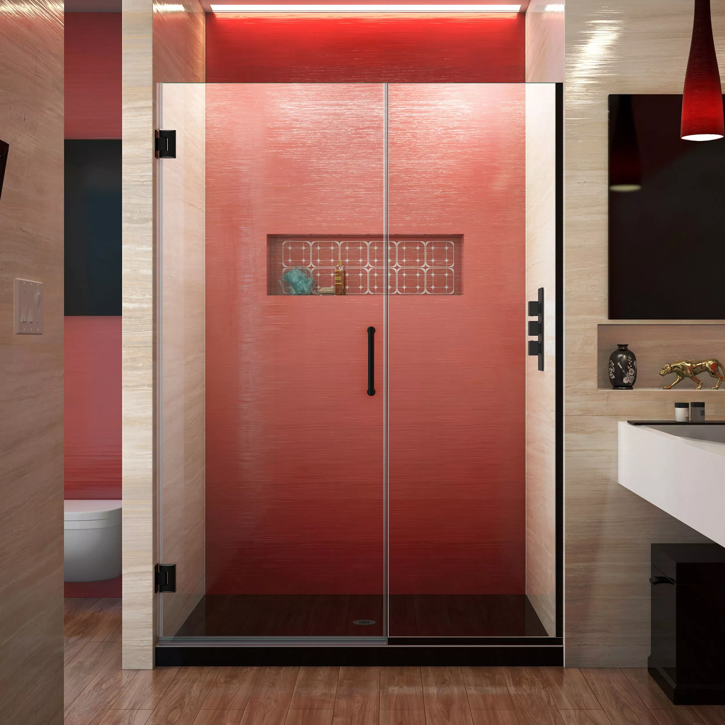 Unidoor Plus Matte Black Hinged Shower Door