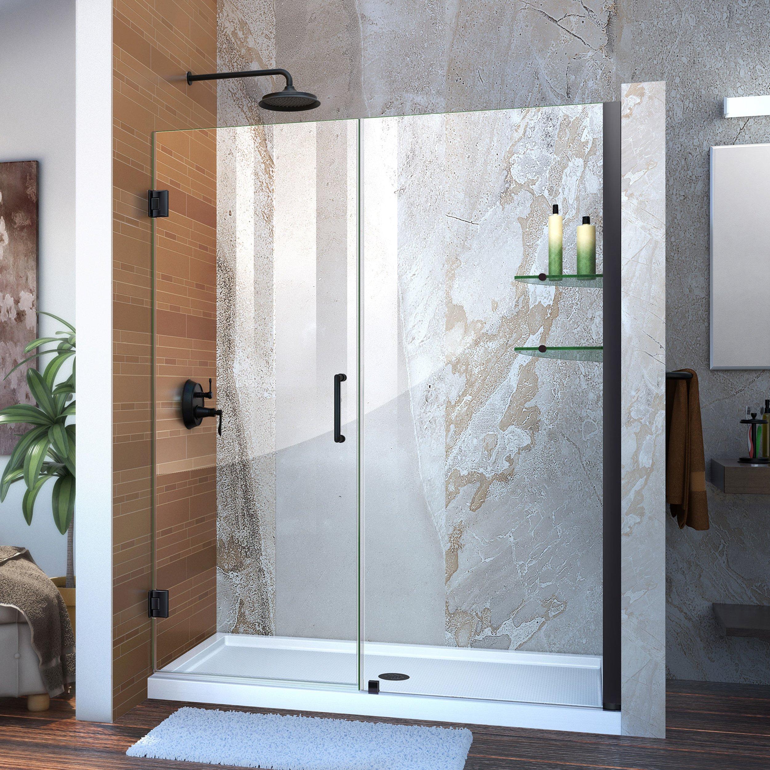 Unidoor Matte Black Hinged Shower Door | Floor And Decor