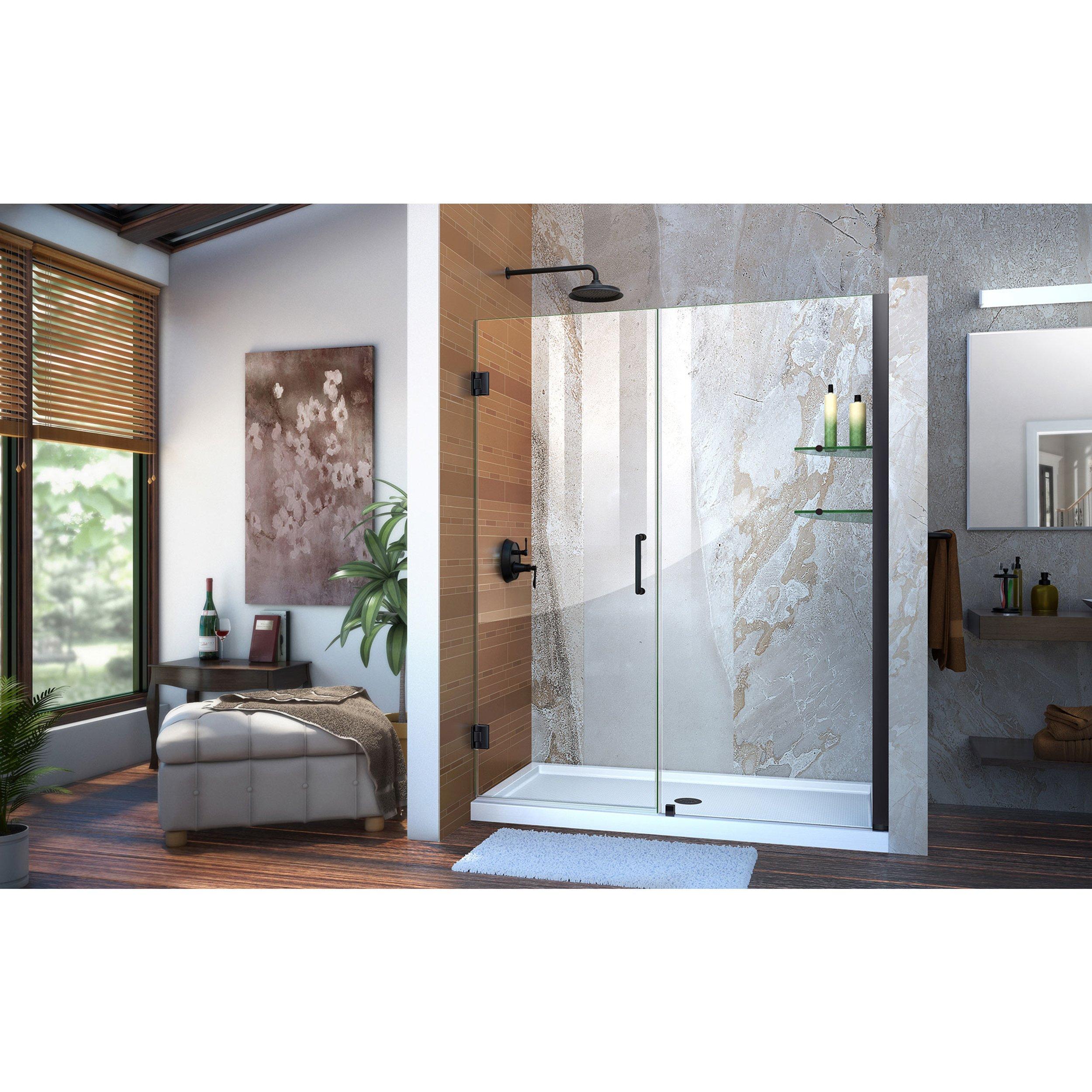 Unidoor Matte Black Hinged Shower Door | Floor And Decor