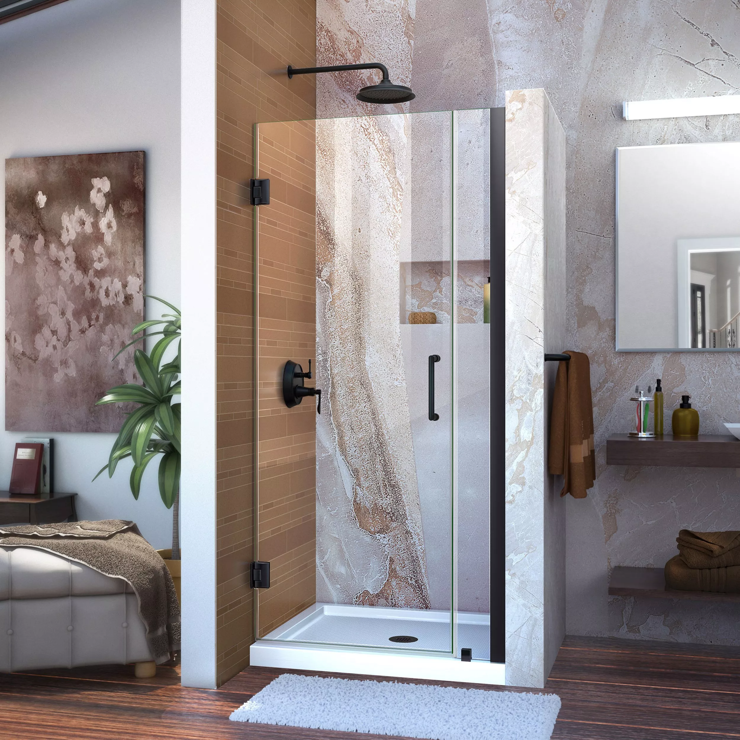 Unidoor Matte Black Hinged Shower Door