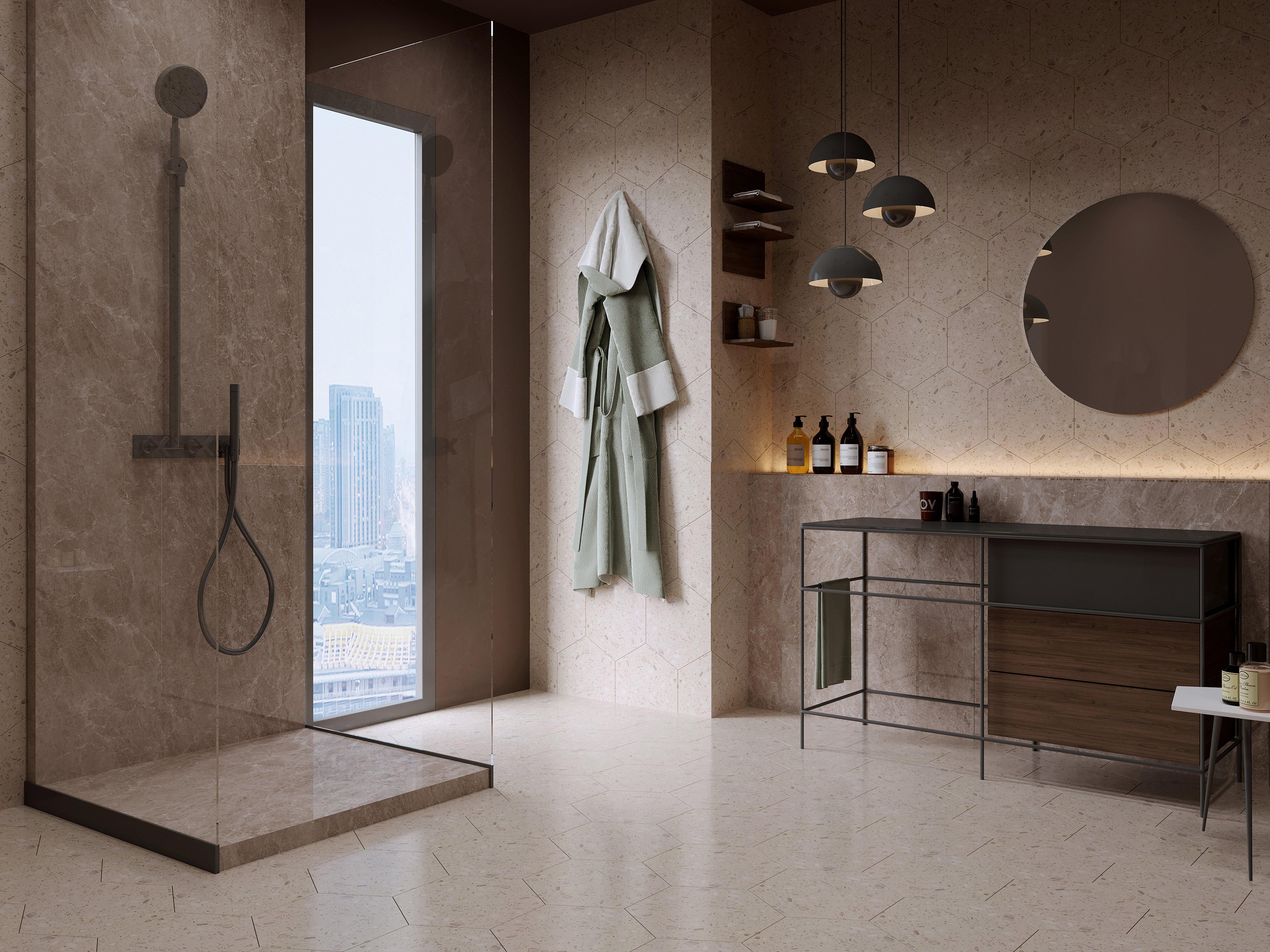Pearl Hexagon Polished Terrazzo Tile