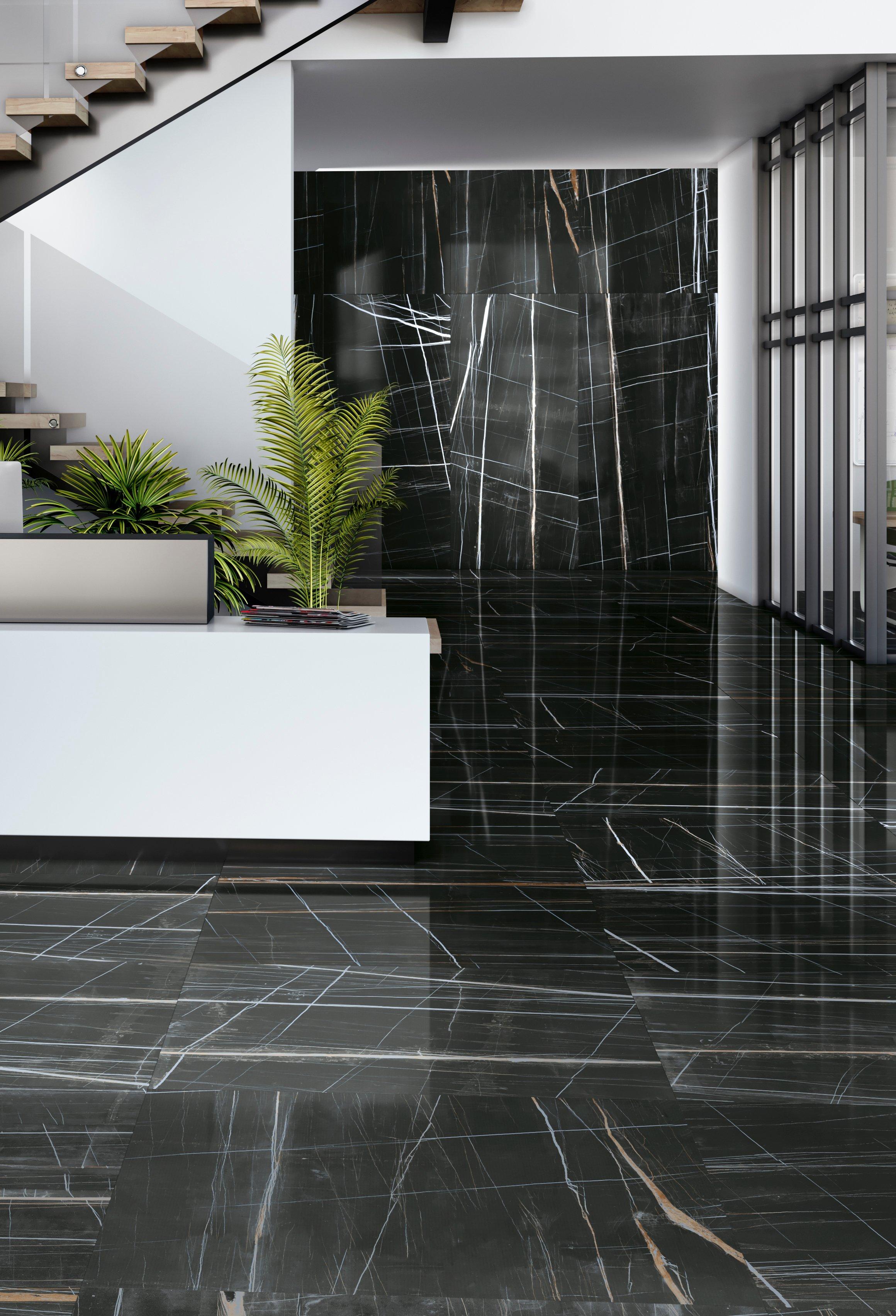 The Room Black Polished Porcelain Tile from Tile Mountain