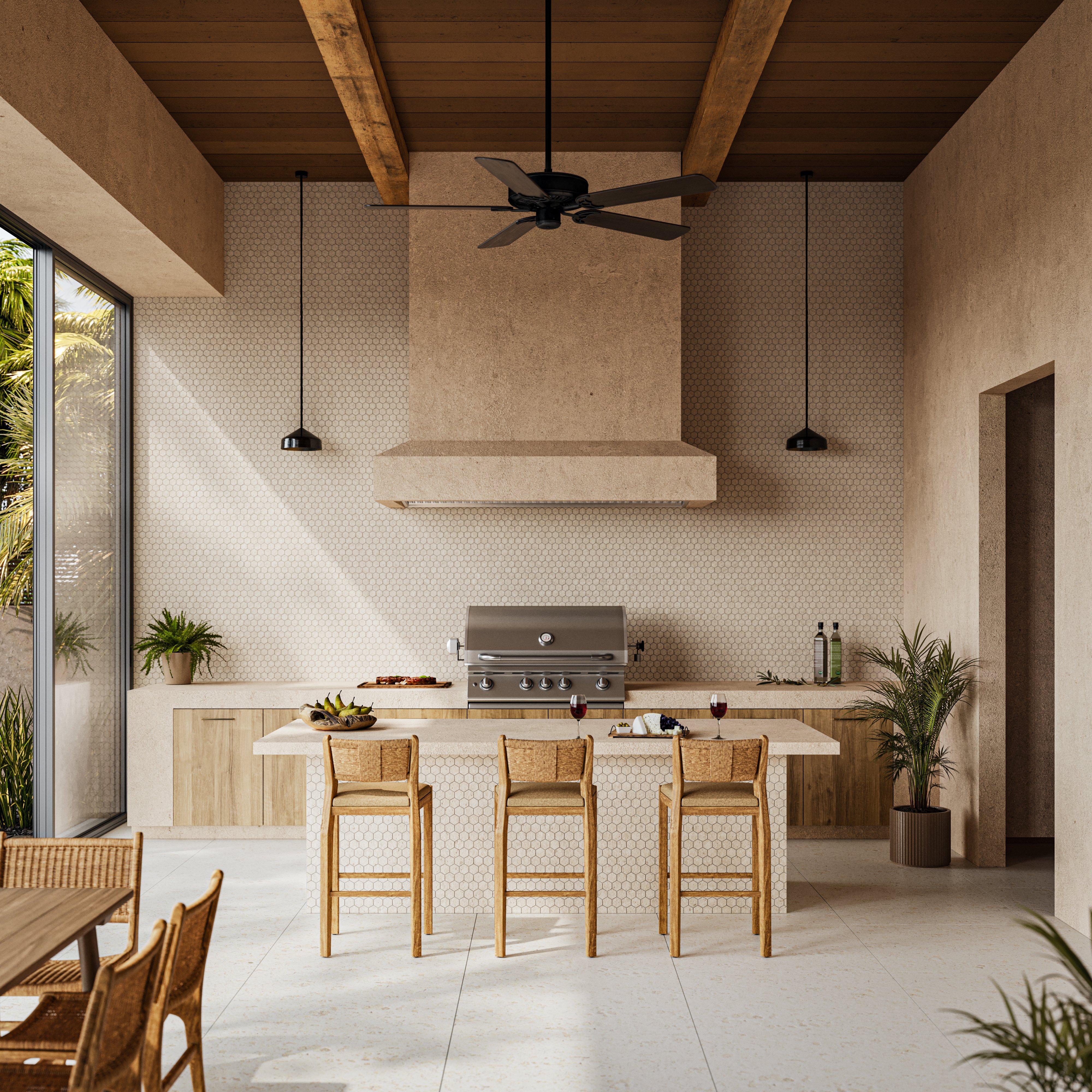 Fossil Hexagon Brushed Limestone Mosaic