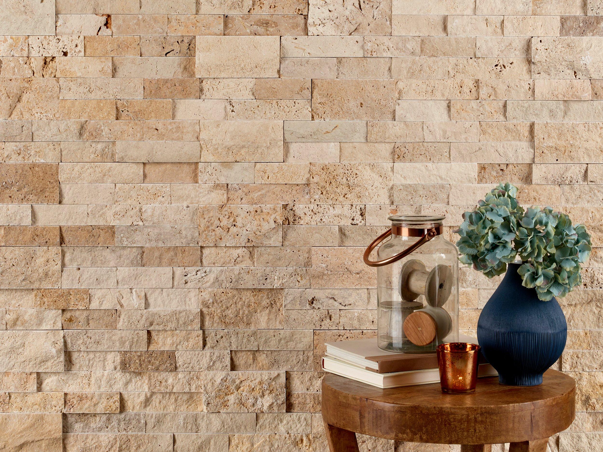 Ravenna Beige Splitface Travertine Ledger Panel