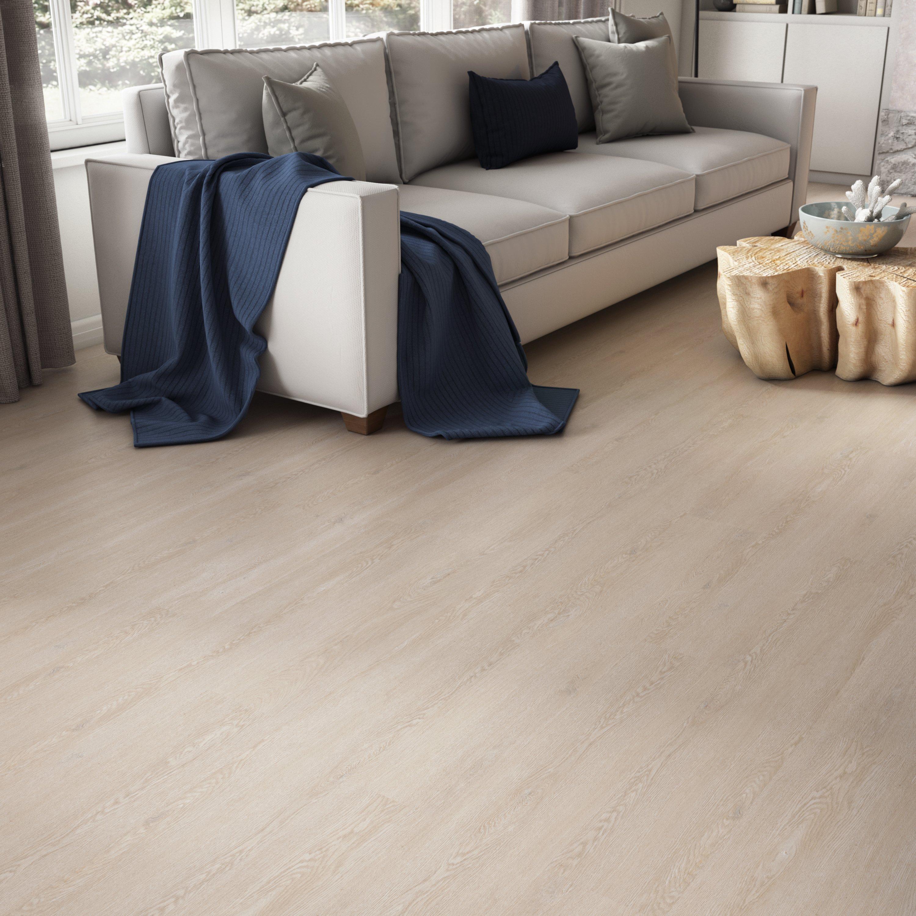 Duralux Performance | Barns Creek Oak Rigid Core Luxury Vinyl Plank - Foam Back, 5 mm, Beige - Floor & Decor