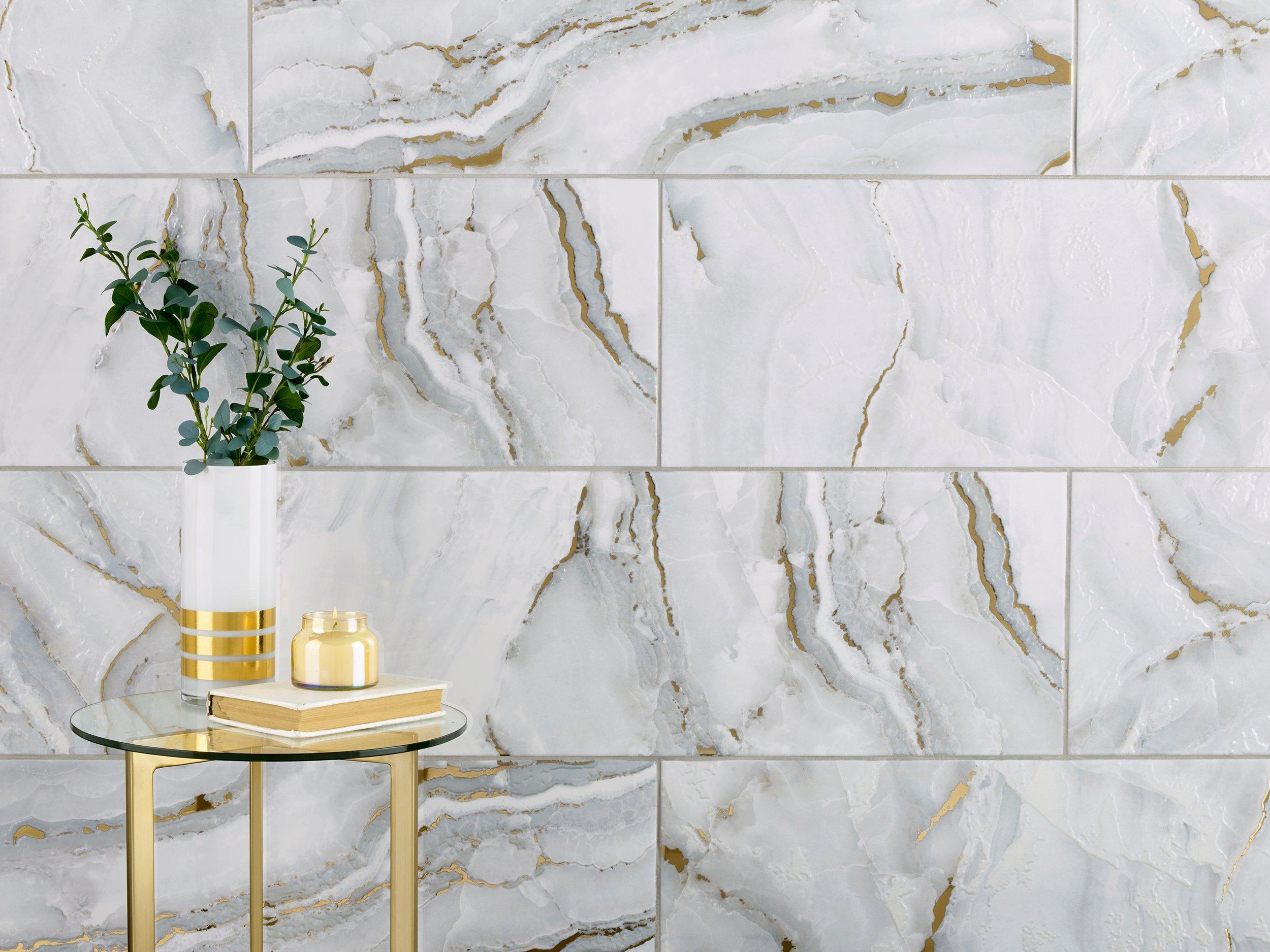 Empress Gold Polished White Ceramic Tile | Floor and Decor