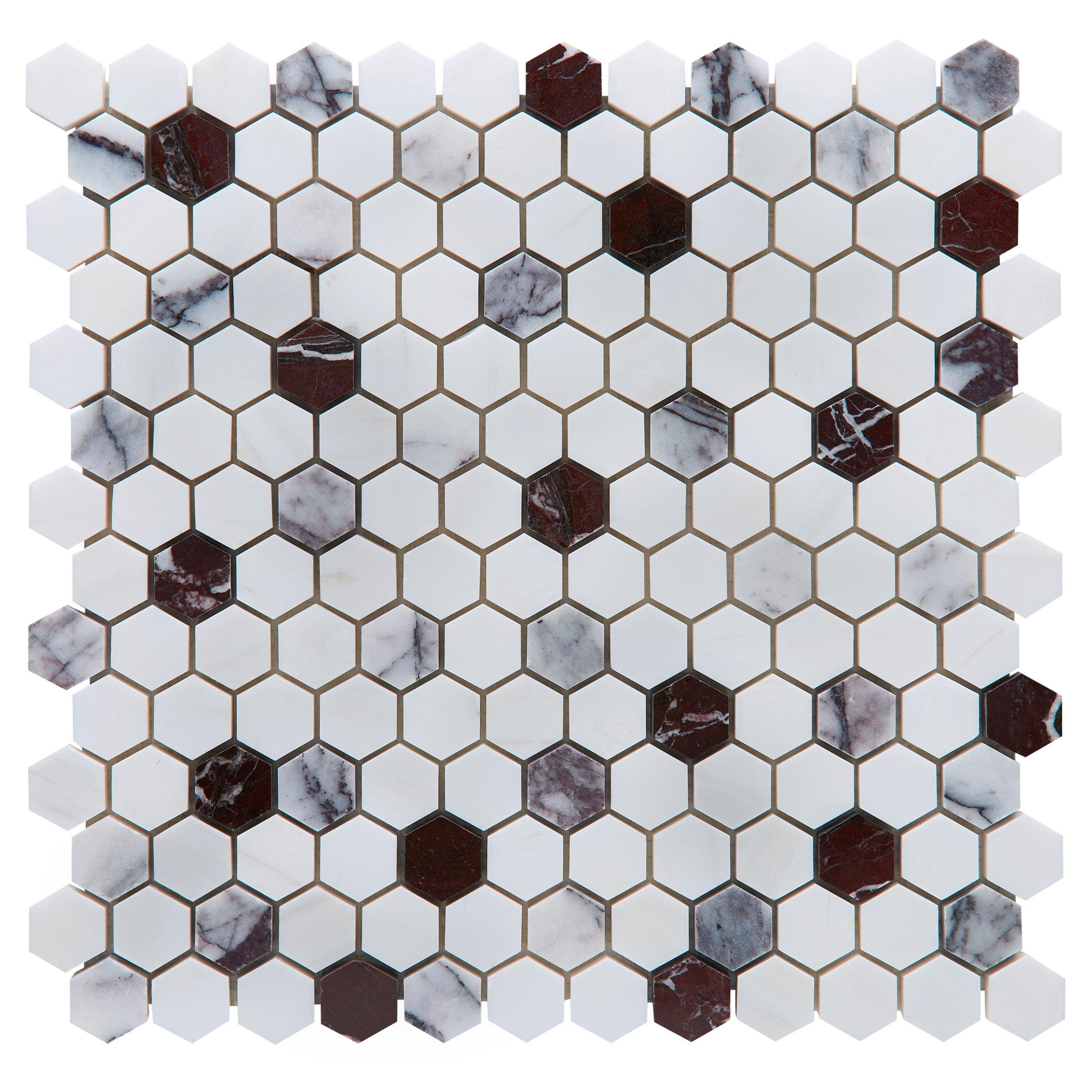 Amethyst Rosso Marble Dolomite 1 in. Hexagon Mosaic
