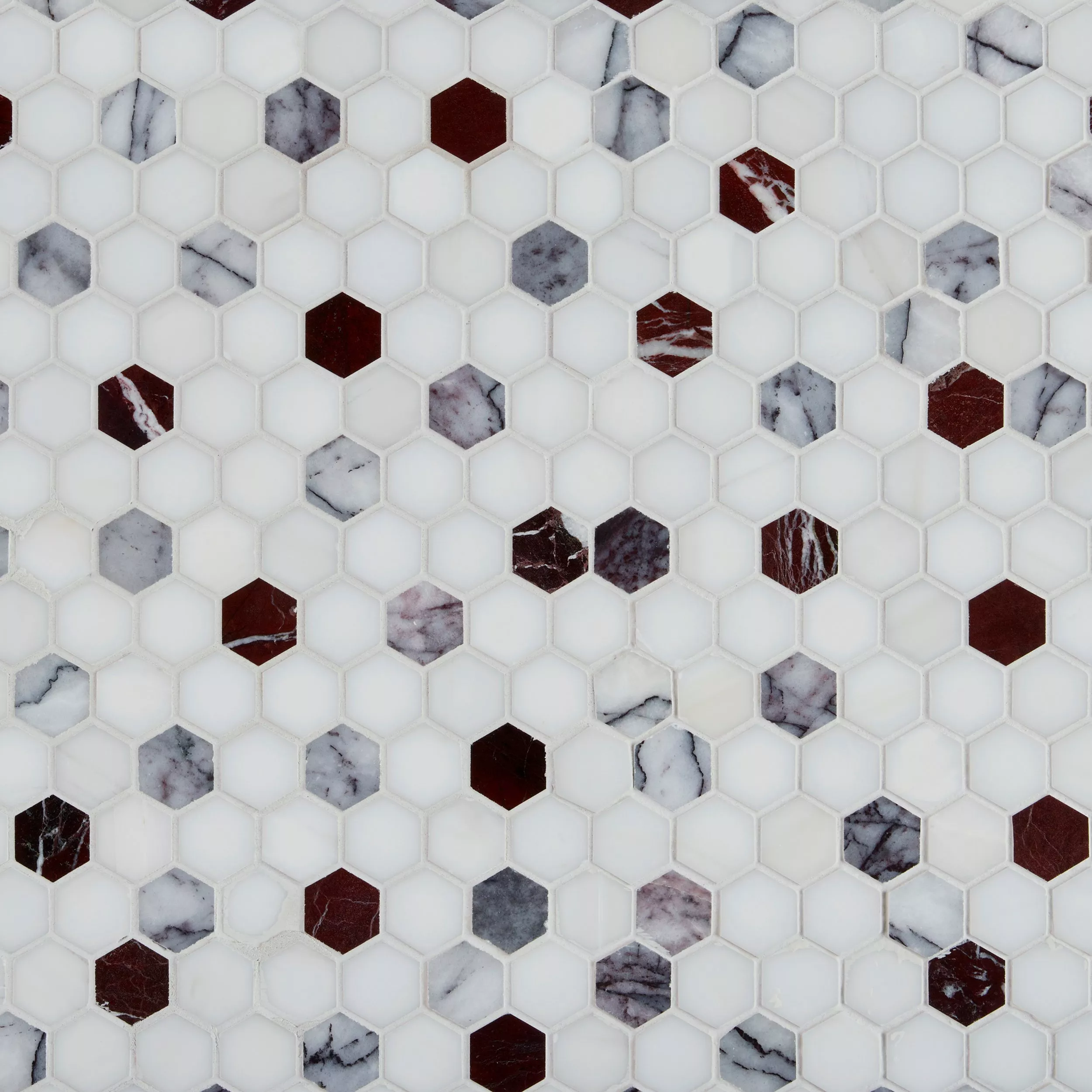 Amethyst Rosso Marble Dolomite 1 in. Hexagon Mosaic