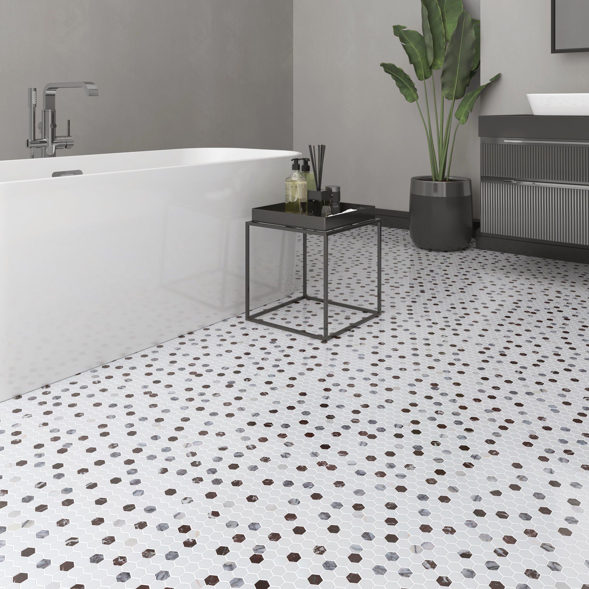Amethyst Rosso Marble Dolomite 1 in. Hexagon Mosaic