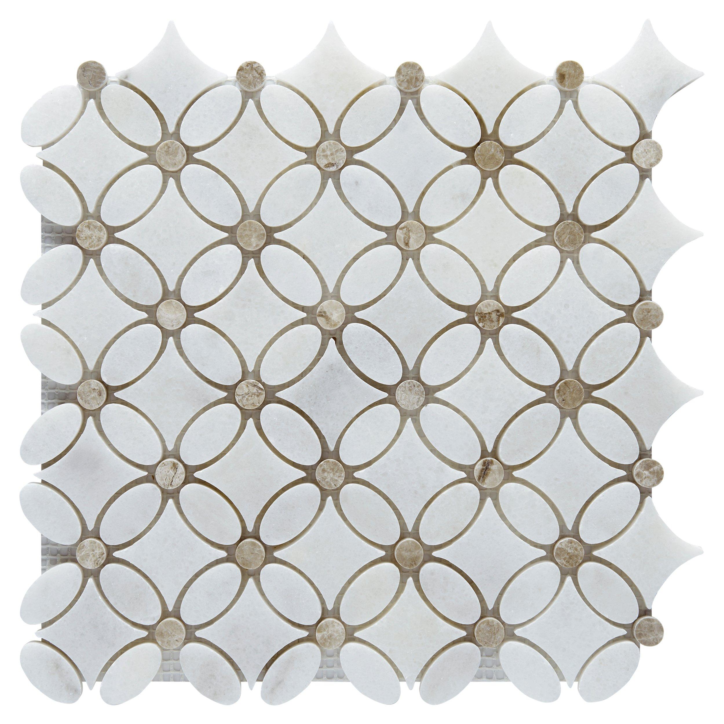 Carrara Chateau Flower Polished Marble Mosaic