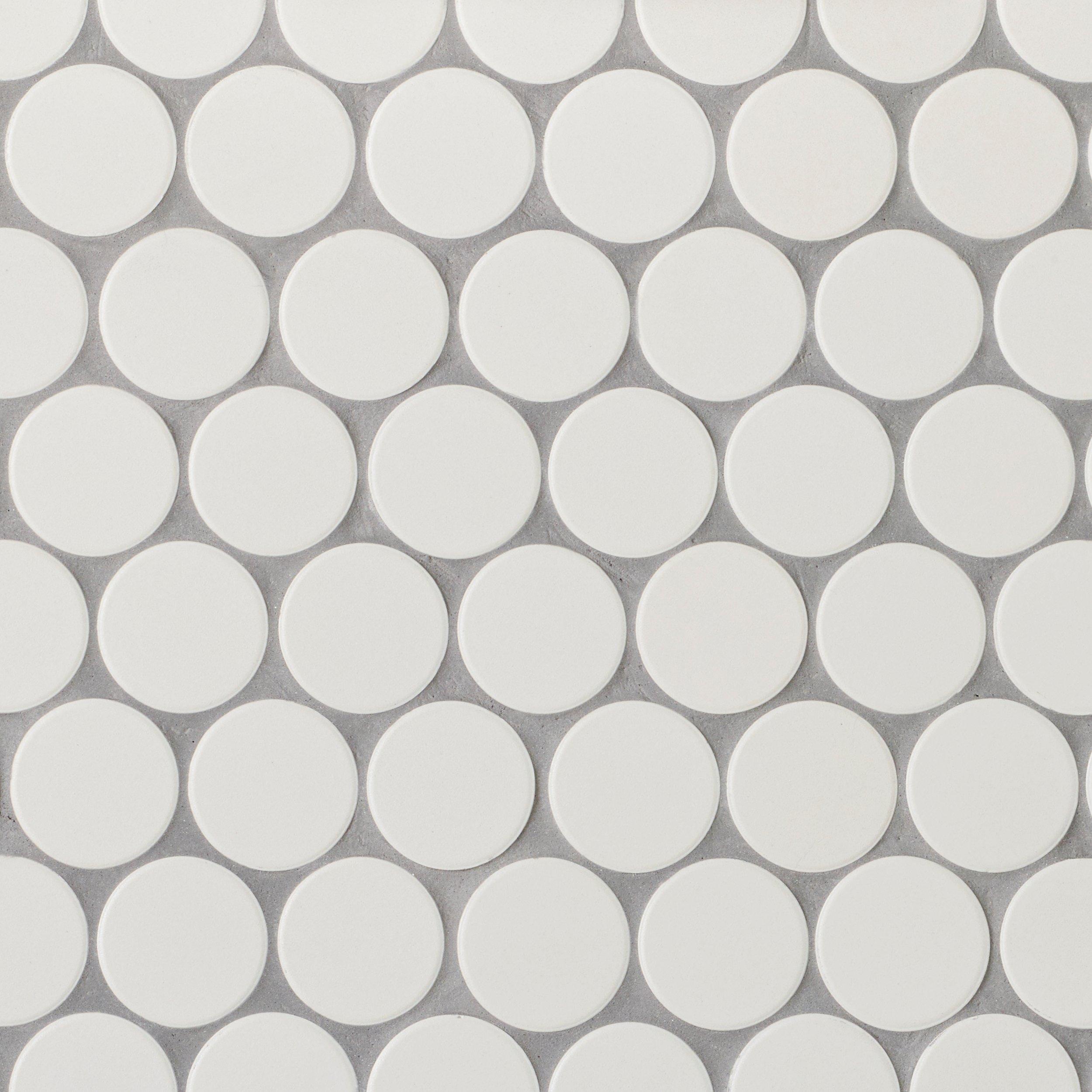 Mod White Unglazed Porcelain Penny Mosaic