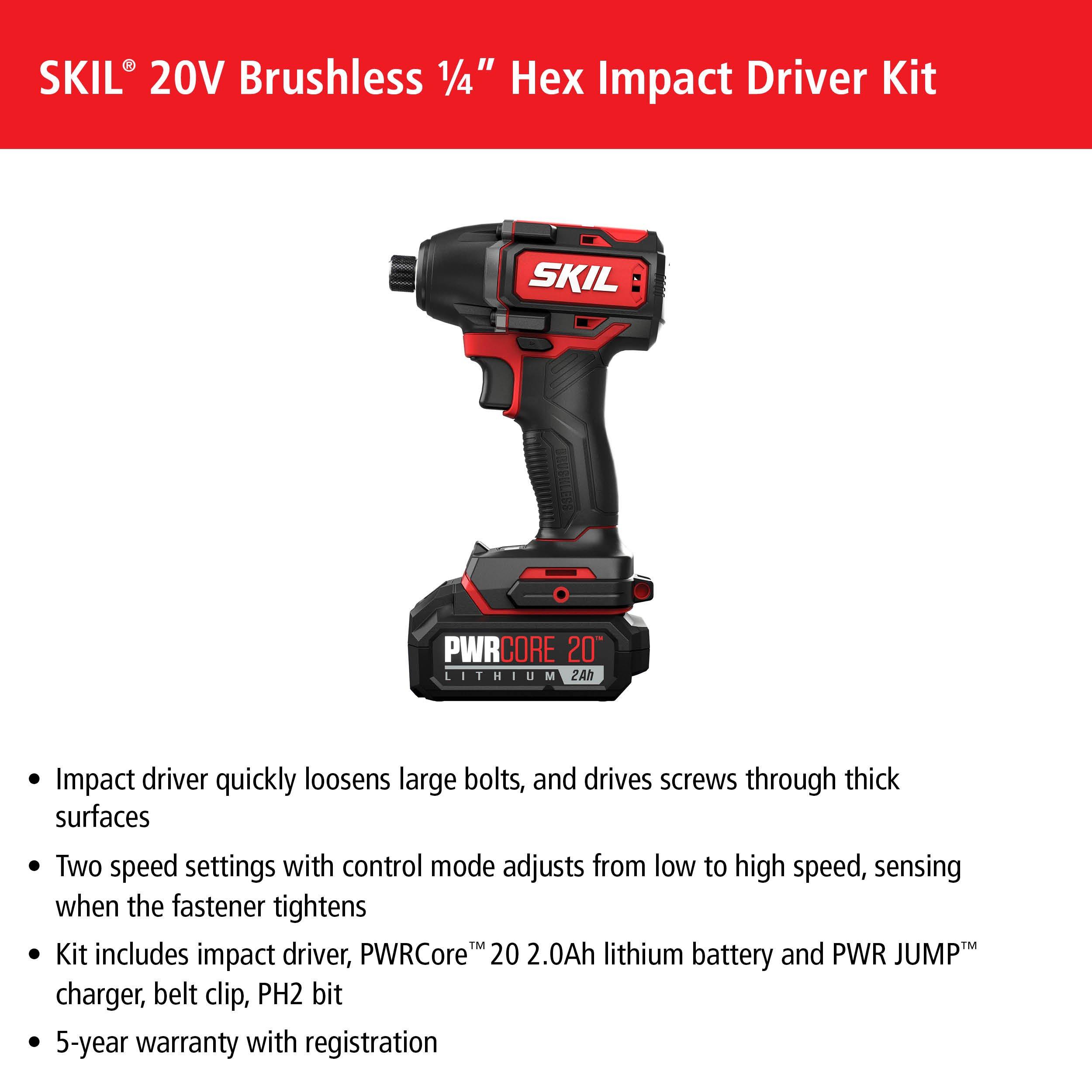 Skil PWR Core 20 Brushless 20V 1/4 IN. Hex Impact Driver Kit