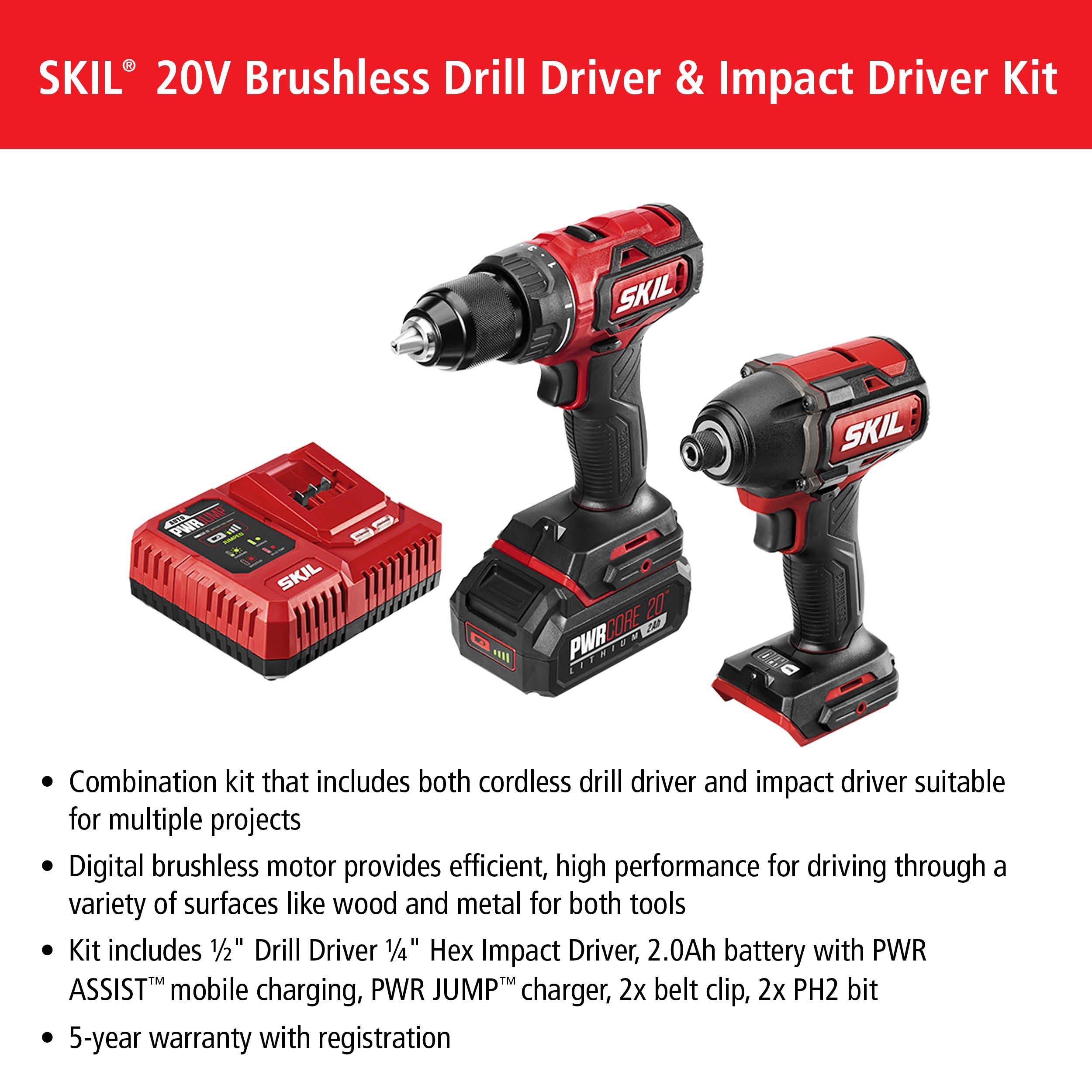 Skil PWR CORE 20 2-Tool Power Drill and Impact Driver Combo