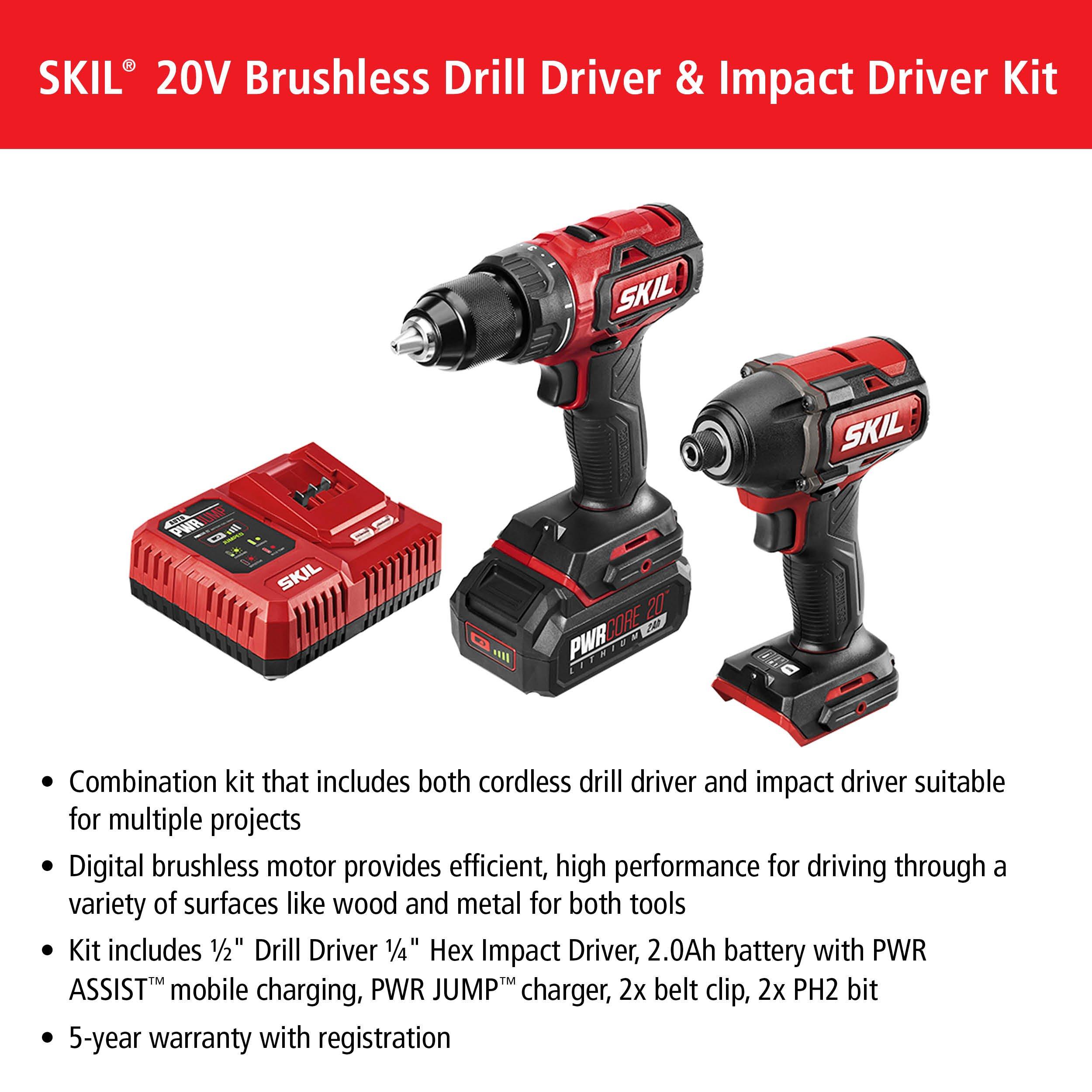 Cordless Drill Combo Kit, Lithium-Ion Brushless 4-Pc Combo Kit, 20V  Cordless Drill 2/5