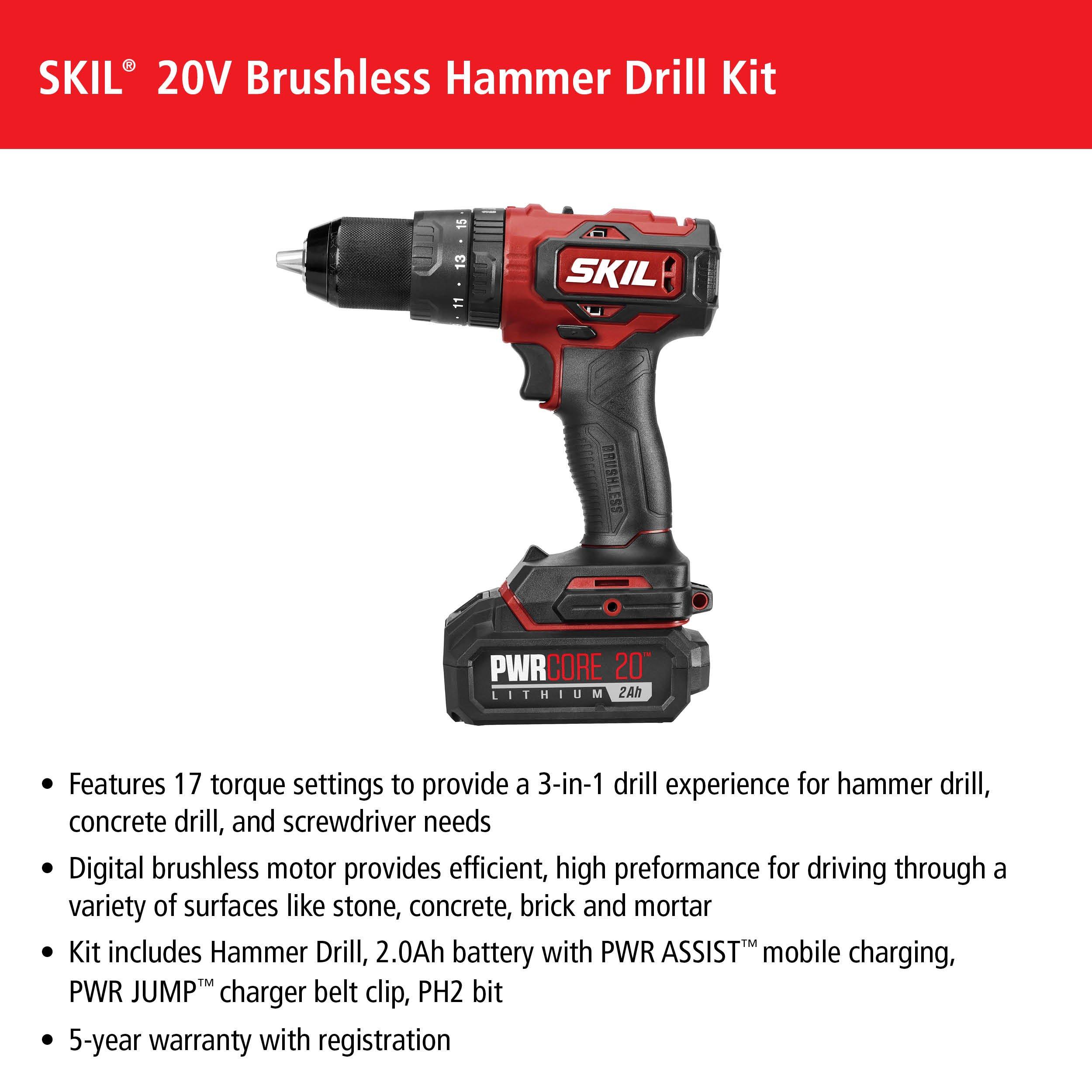 Skil PWR CORE 20 Brushless 20V 1/2 IN. Hammer Drill Kit
