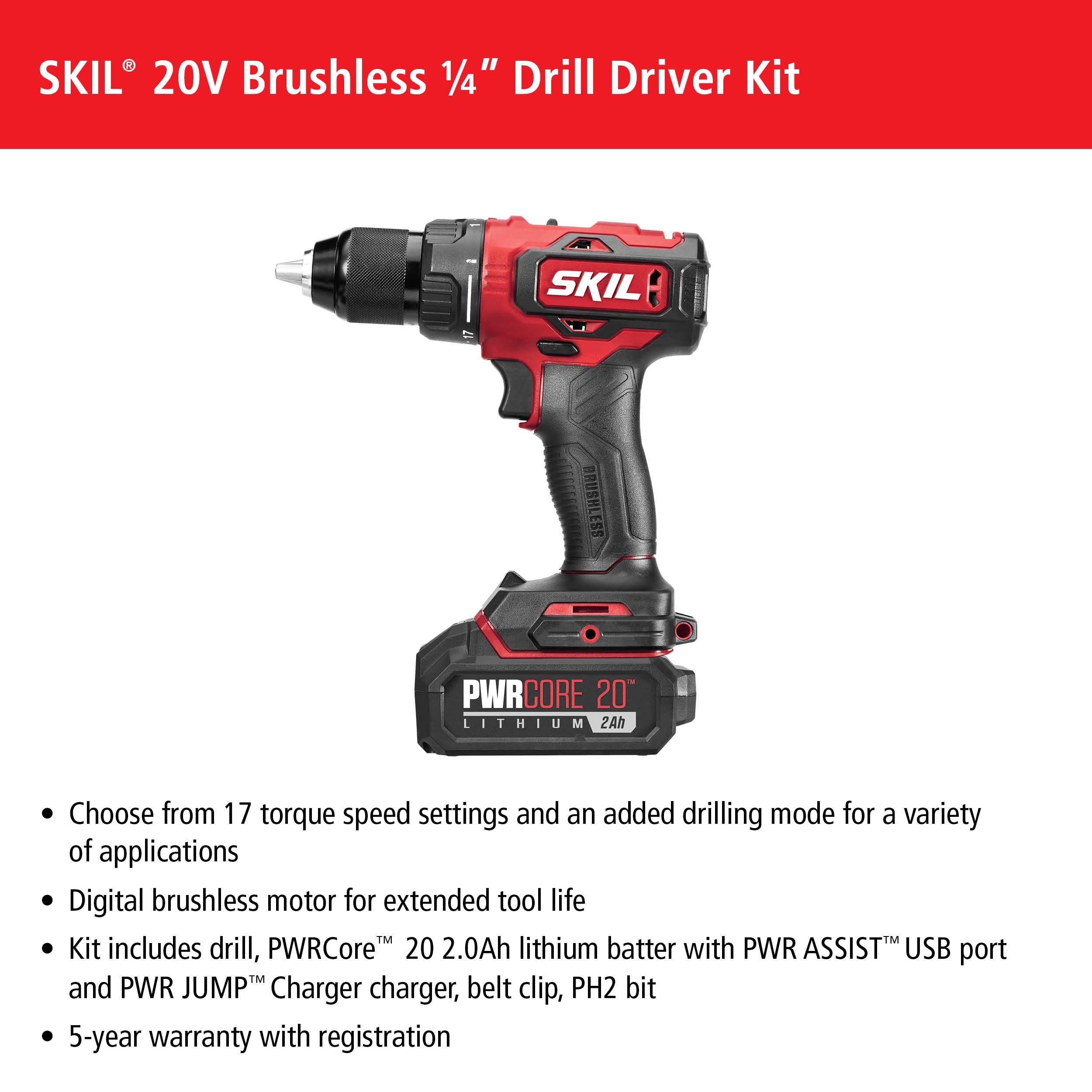 Cordless Drill Set, 20V Electric Power Brushless Drill with 2