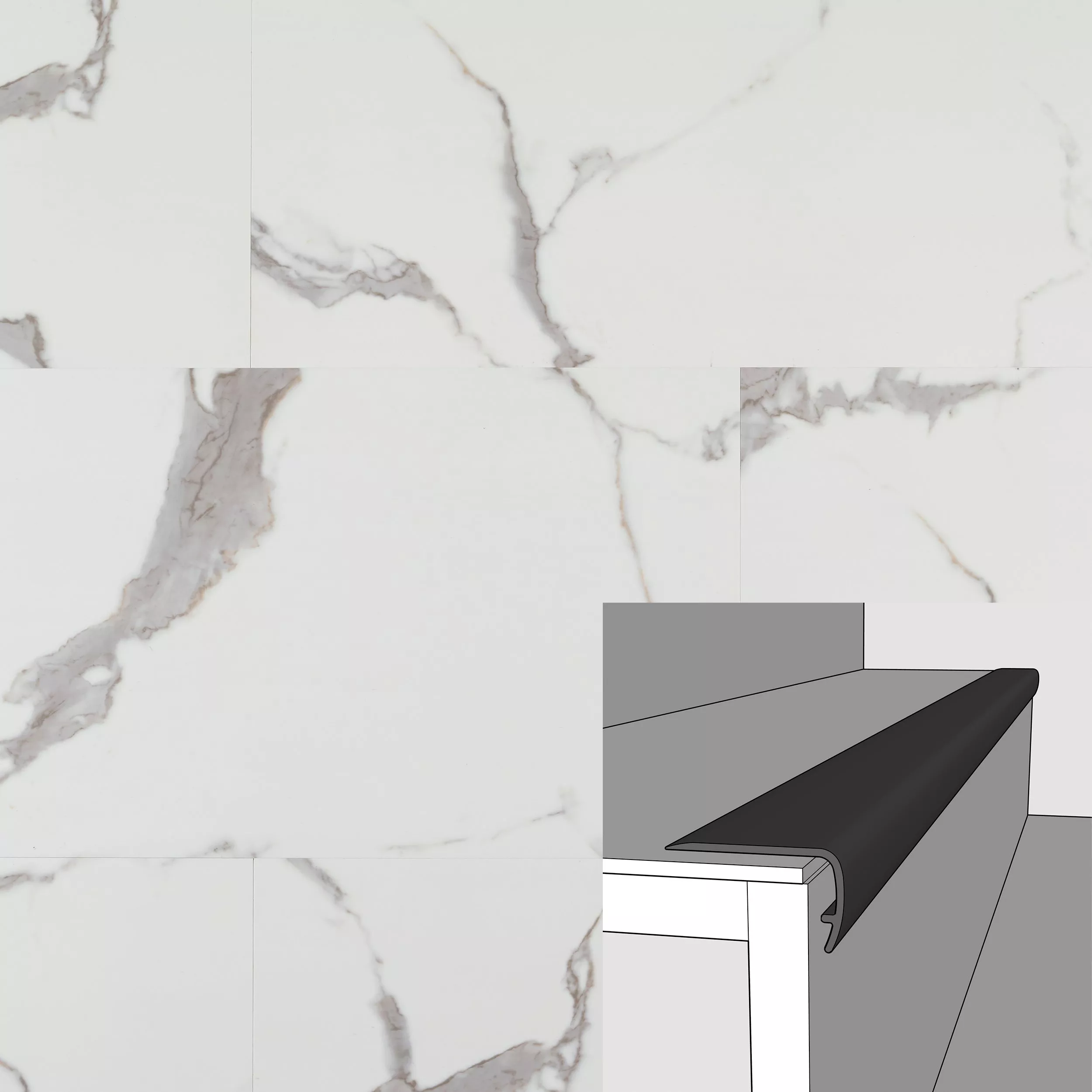Calacatta 94in. Vinyl Overlapping Stair Nose