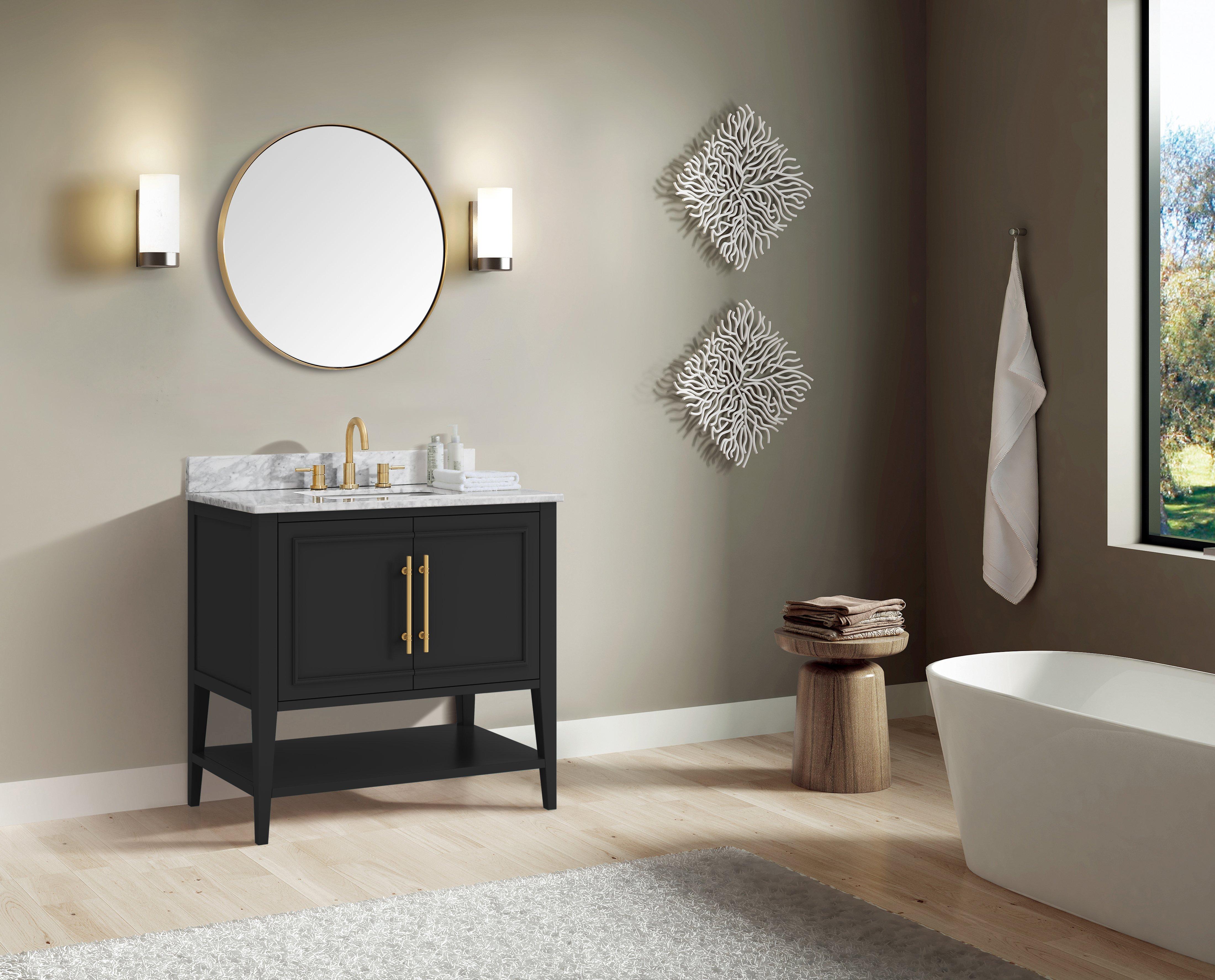 Arietta 37 in. Black Vanity with Carrara Marble Top