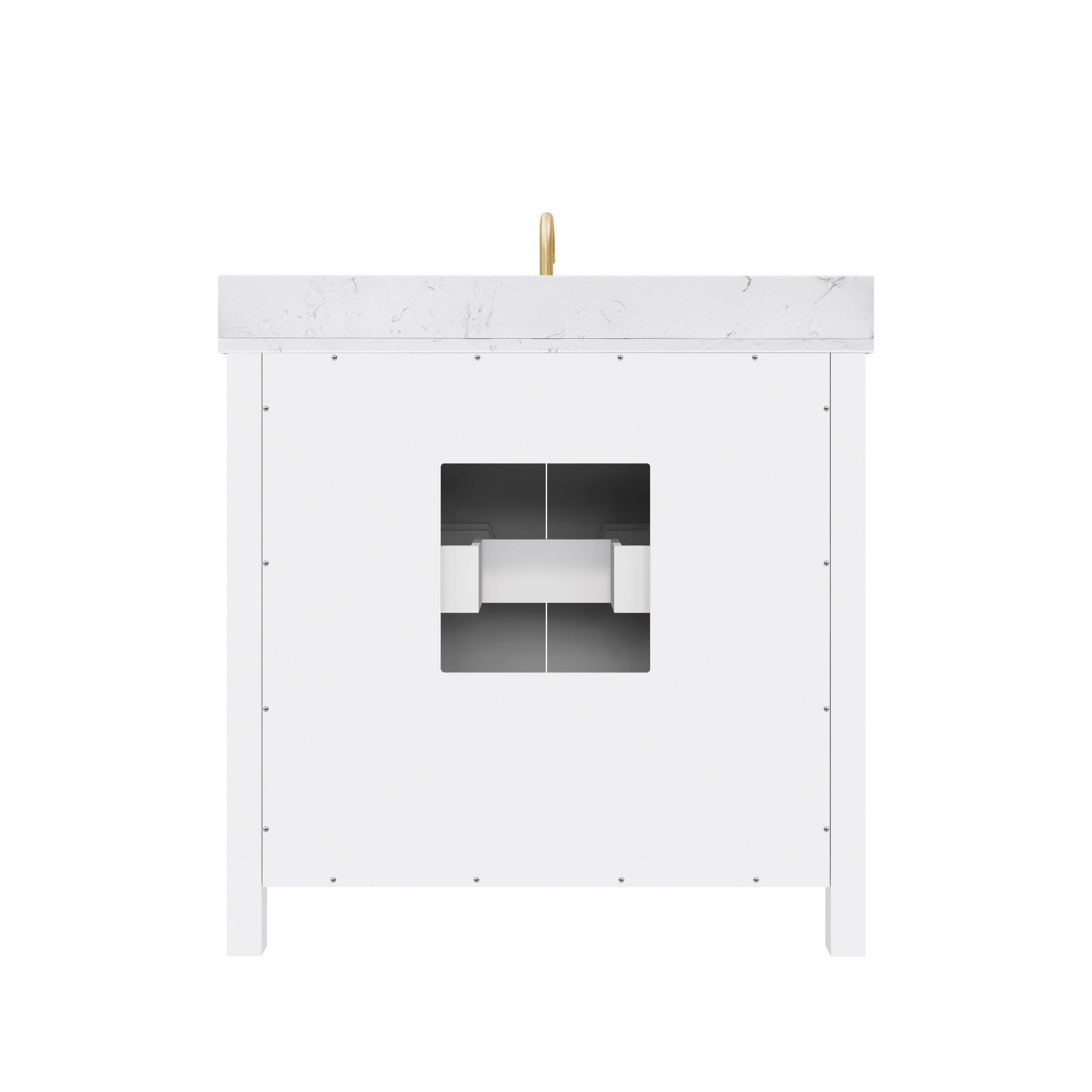 Blake 37 in. White Vanity with Engineered Marble Top Floor and Decor
