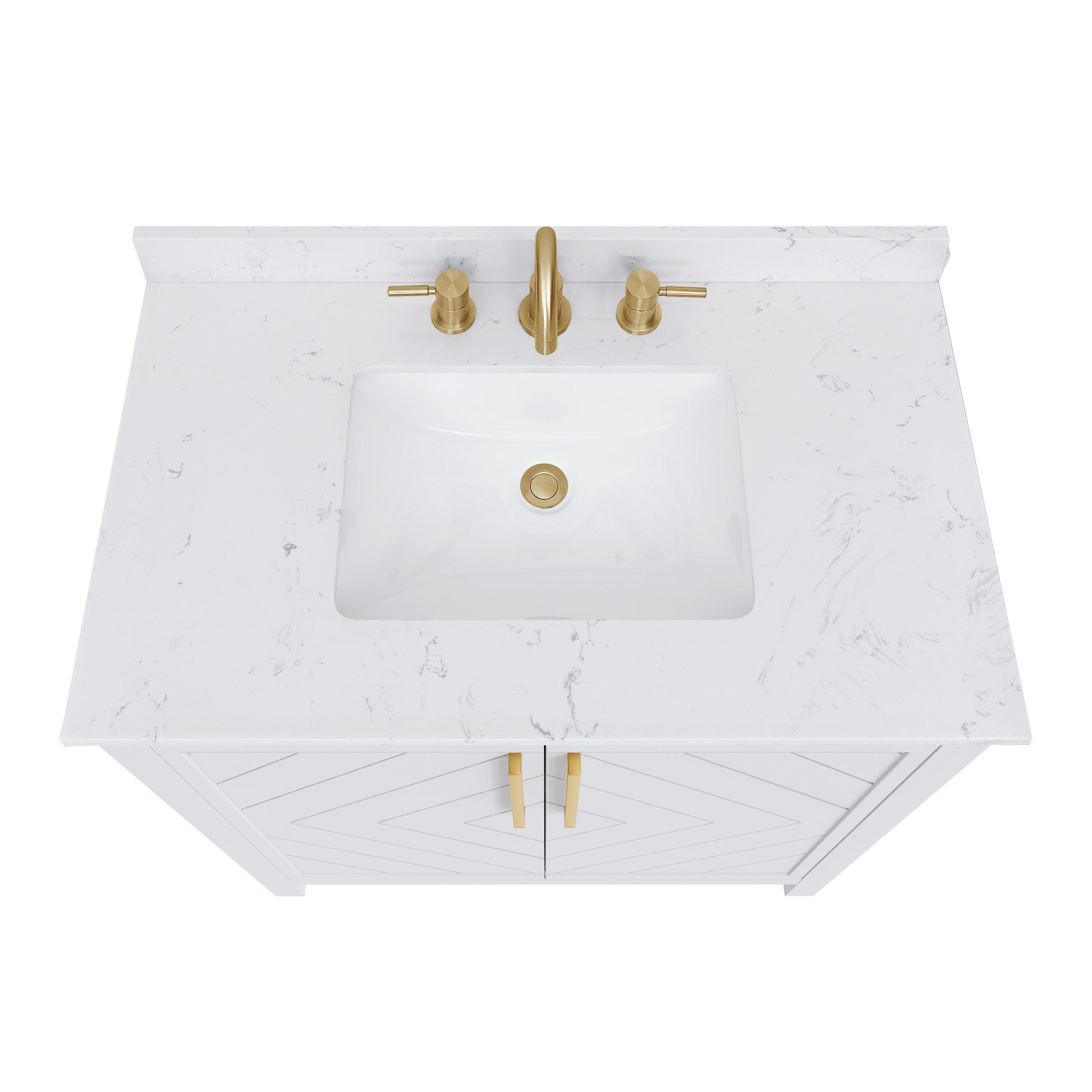 Blake 37 in. White Vanity with Engineered Marble Top Floor and Decor