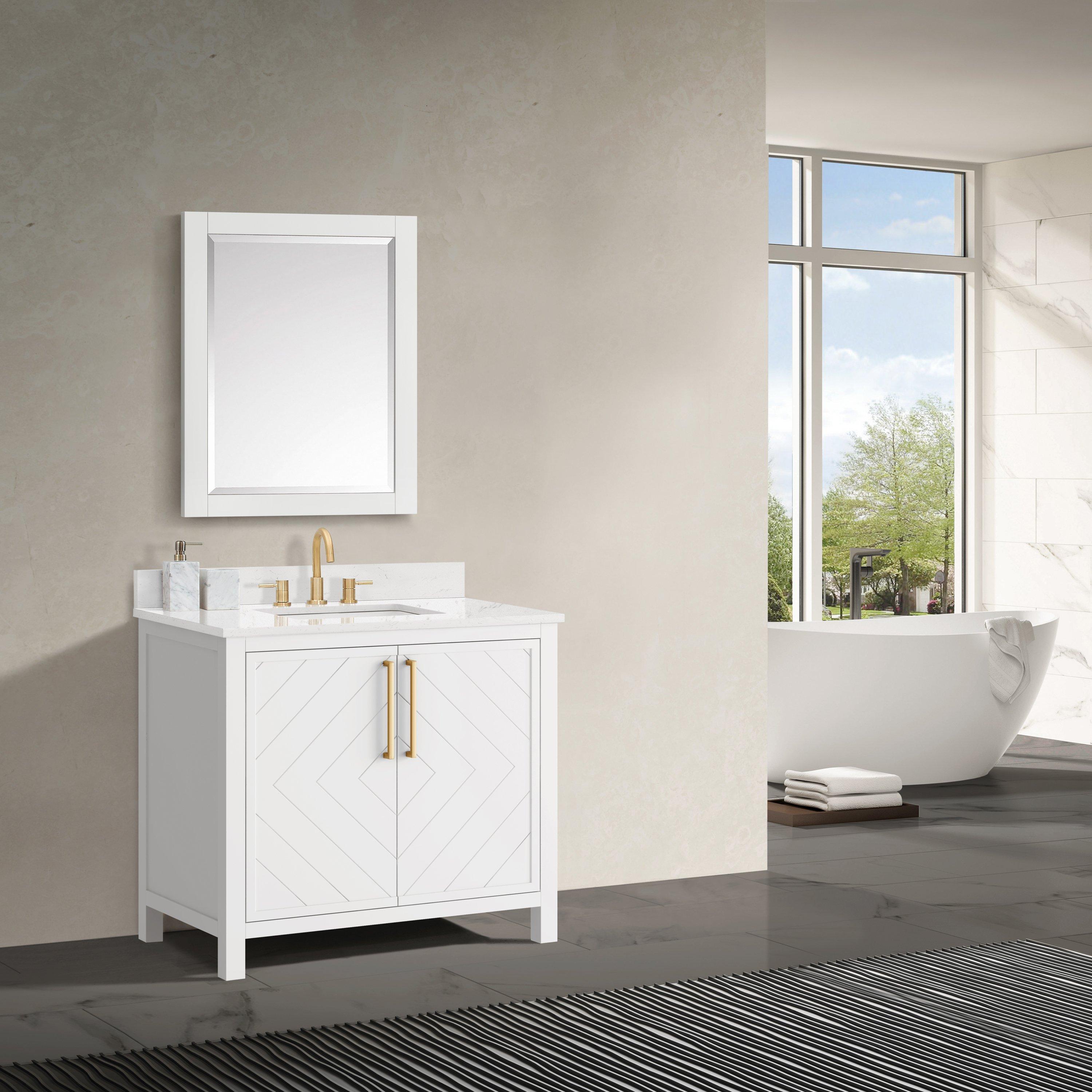 Blake 37 in. White Vanity with Engineered Marble Top Floor and Decor