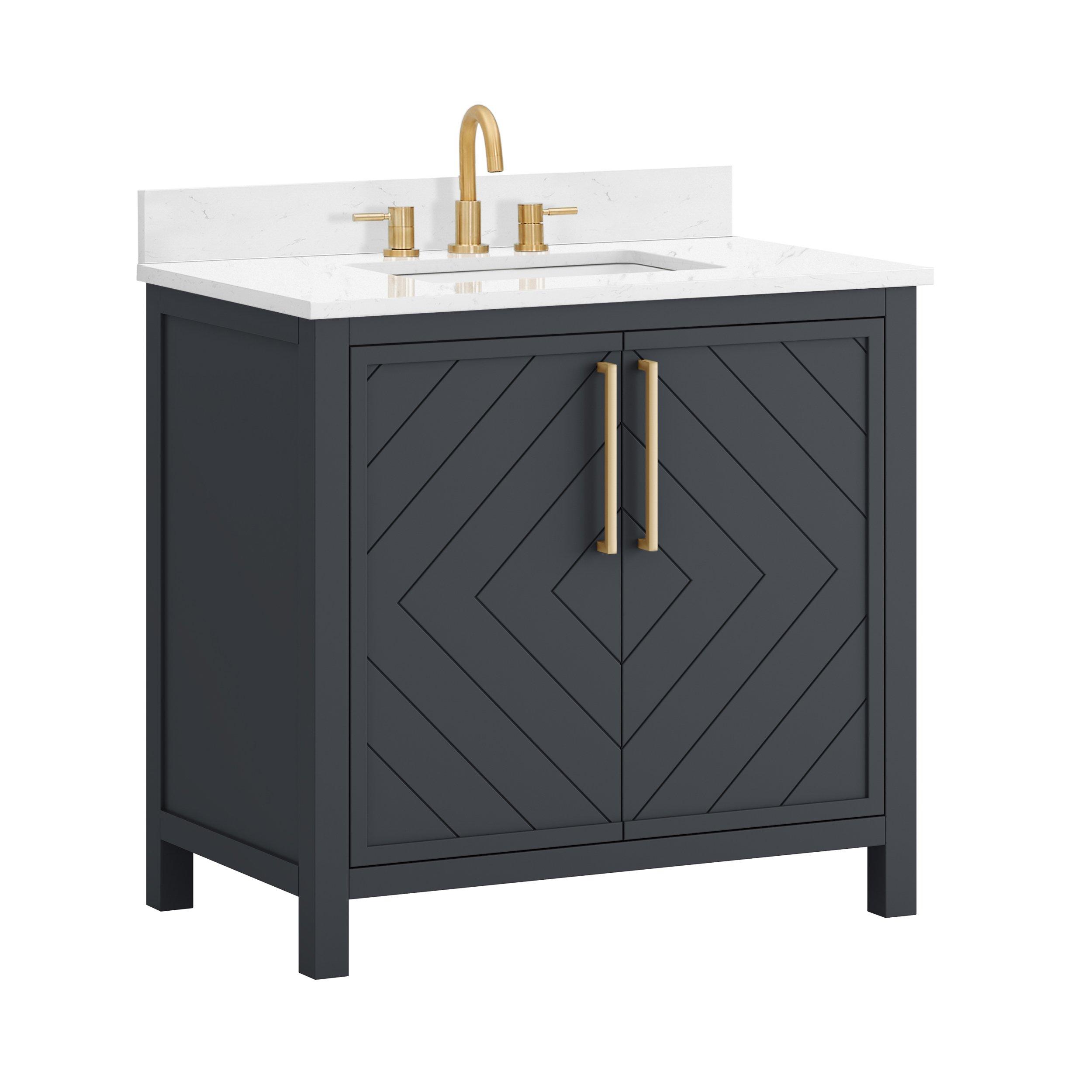 Blake 37 in. Charcoal Vanity with Engineered Marble Top Floor and Decor