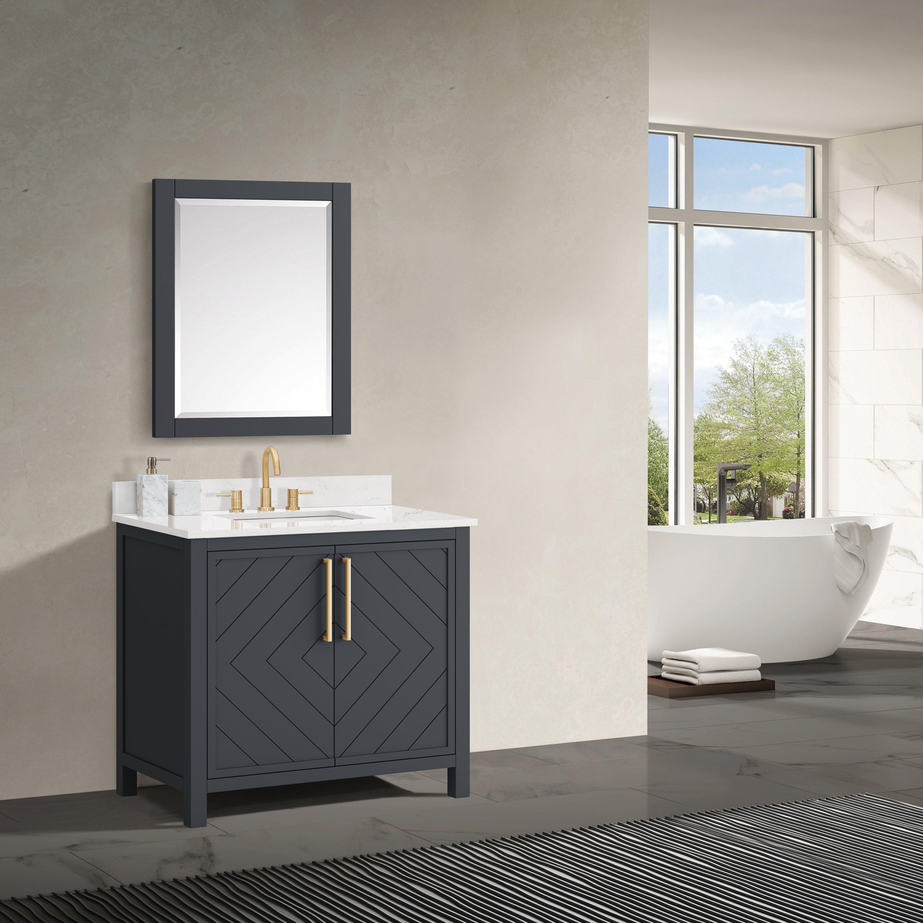 Blake 37 in. Charcoal Vanity with Engineered Marble Top Floor and Decor