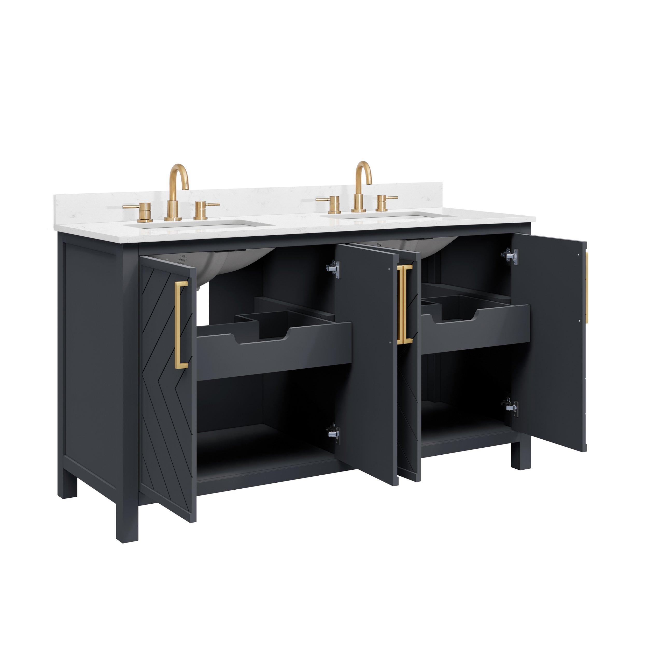 Blake 61 in. Charcoal Vanity with Engineered Marble Top Floor and Decor