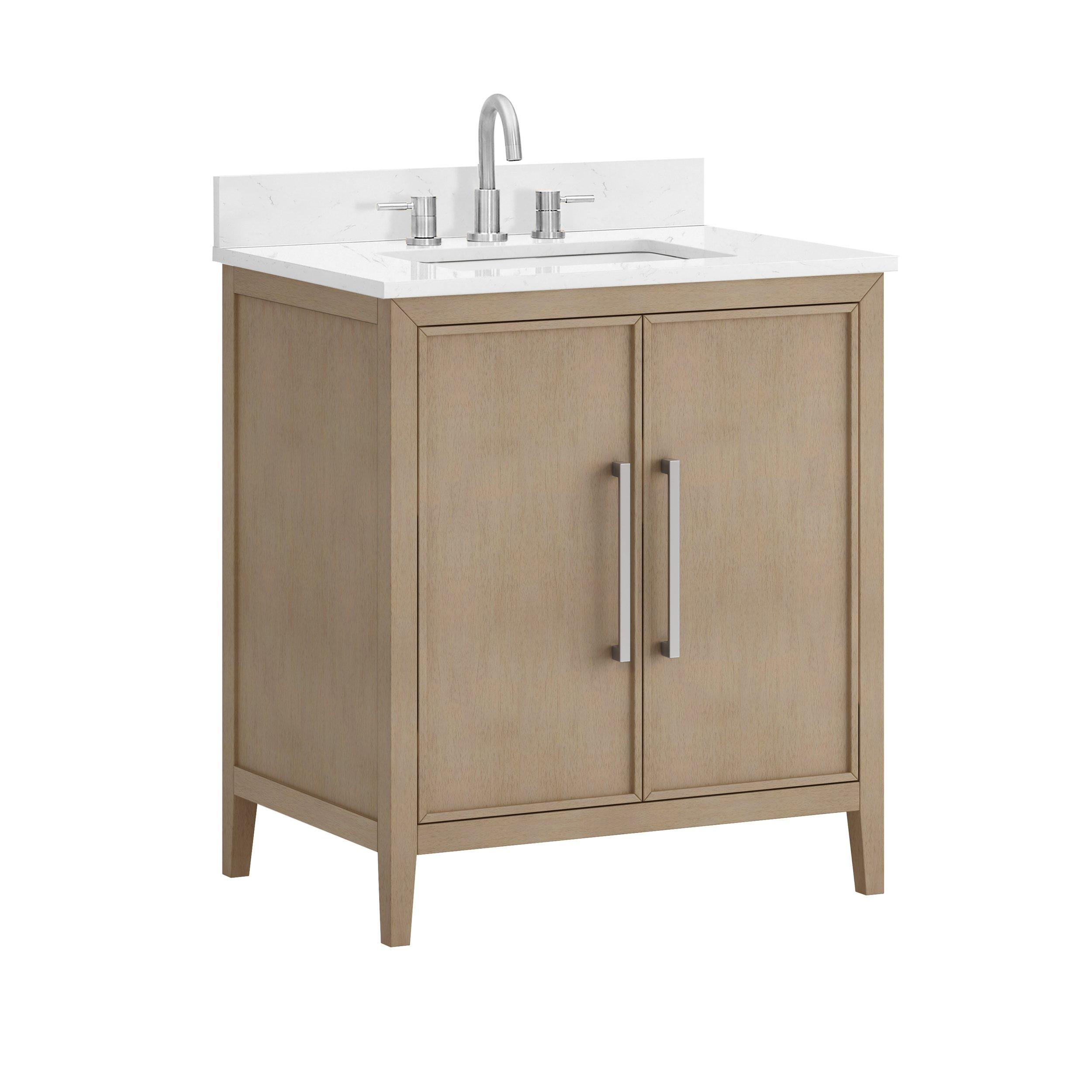 Evan 31 in. Natural Vanity with Engineered Marble Top Floor and Decor