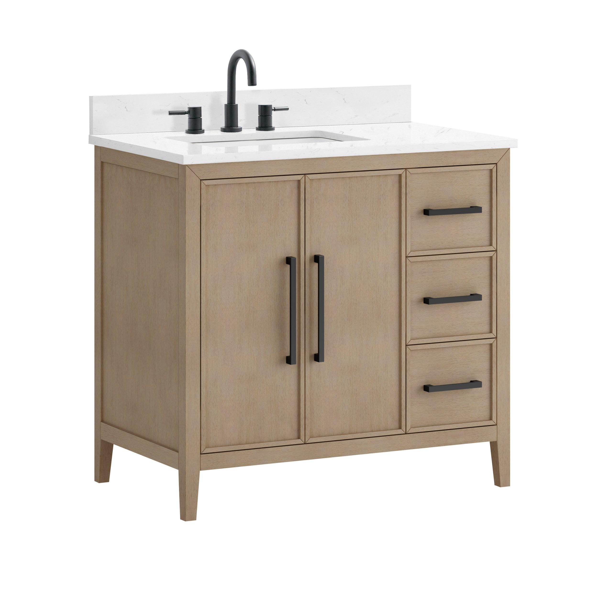 Evan 37 in. Natural Vanity with Engineered Marble Top Floor and Decor