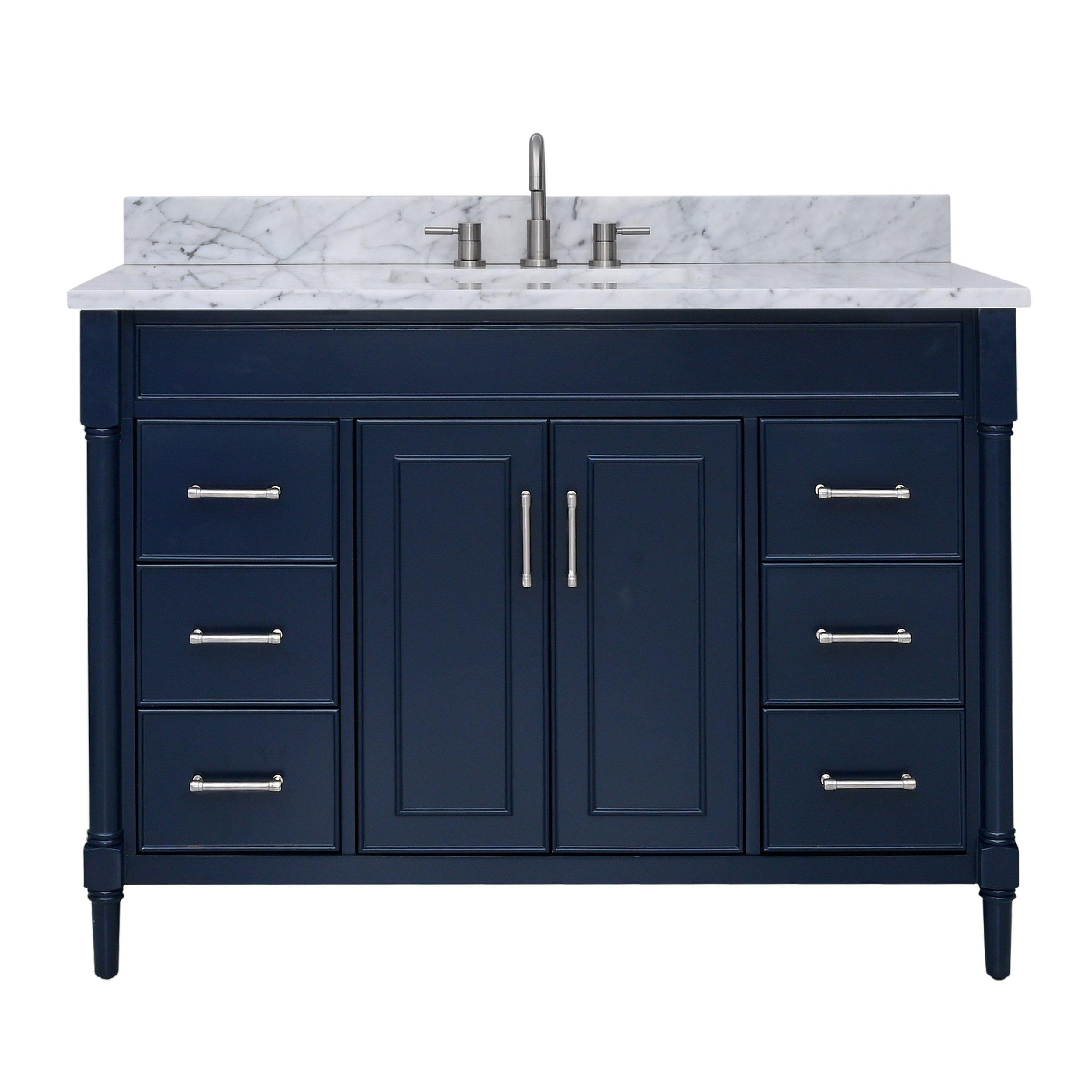 Bethany 49 in. Navy Blue Vanity with Carrara Marble Top