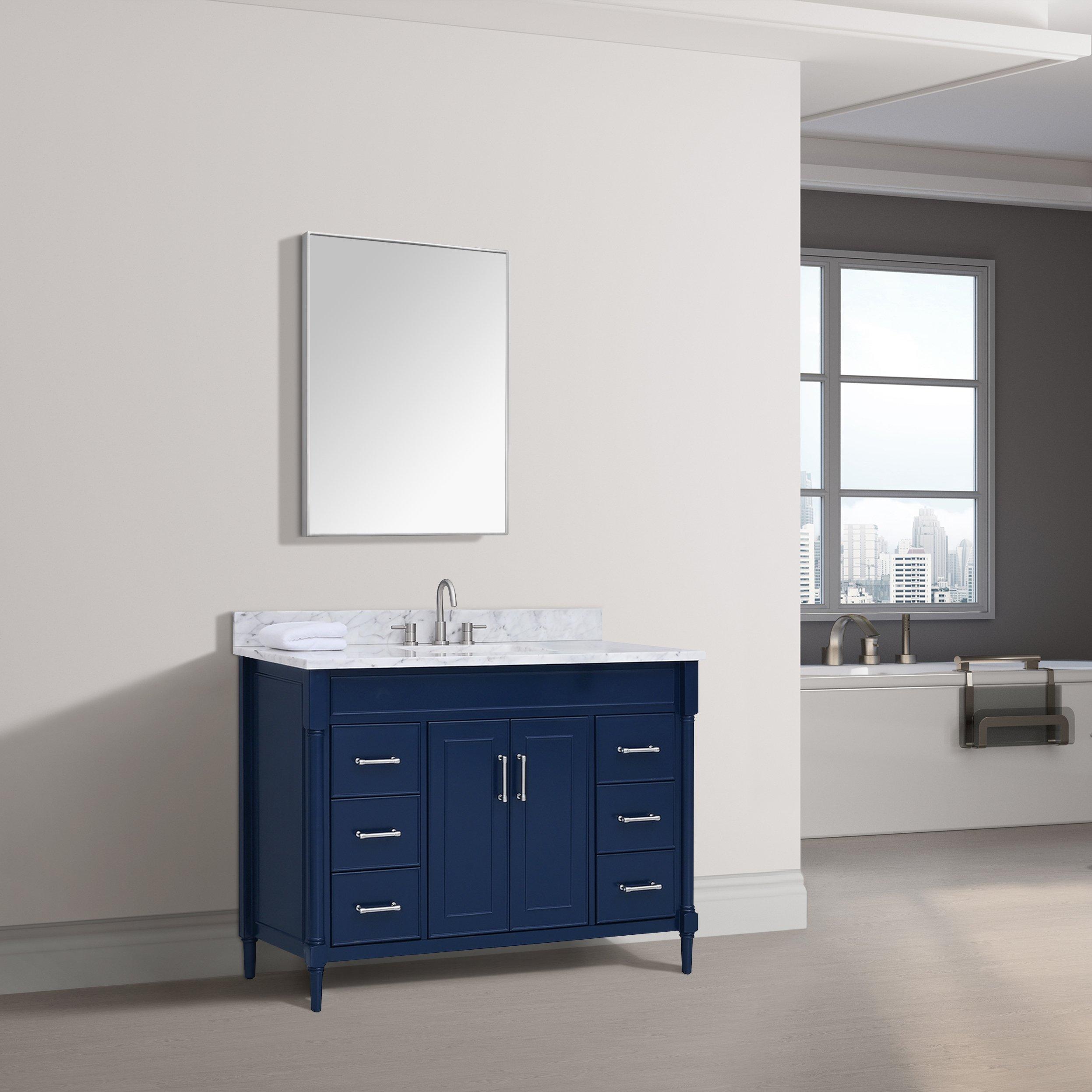 Bethany 49 in. Navy Blue Vanity with Carrara Marble Top