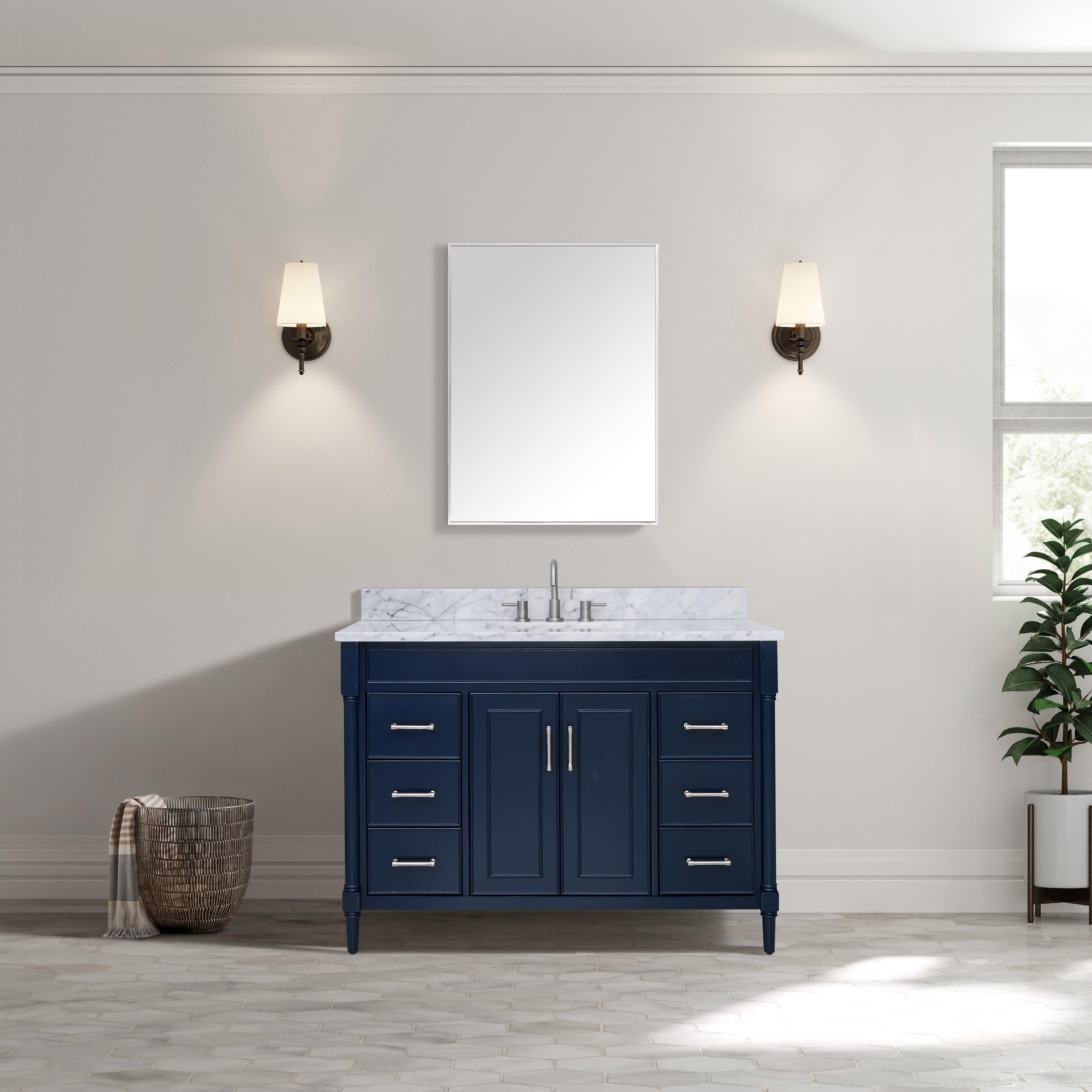 Bethany 49 in. Navy Blue Vanity with Carrara Marble Top