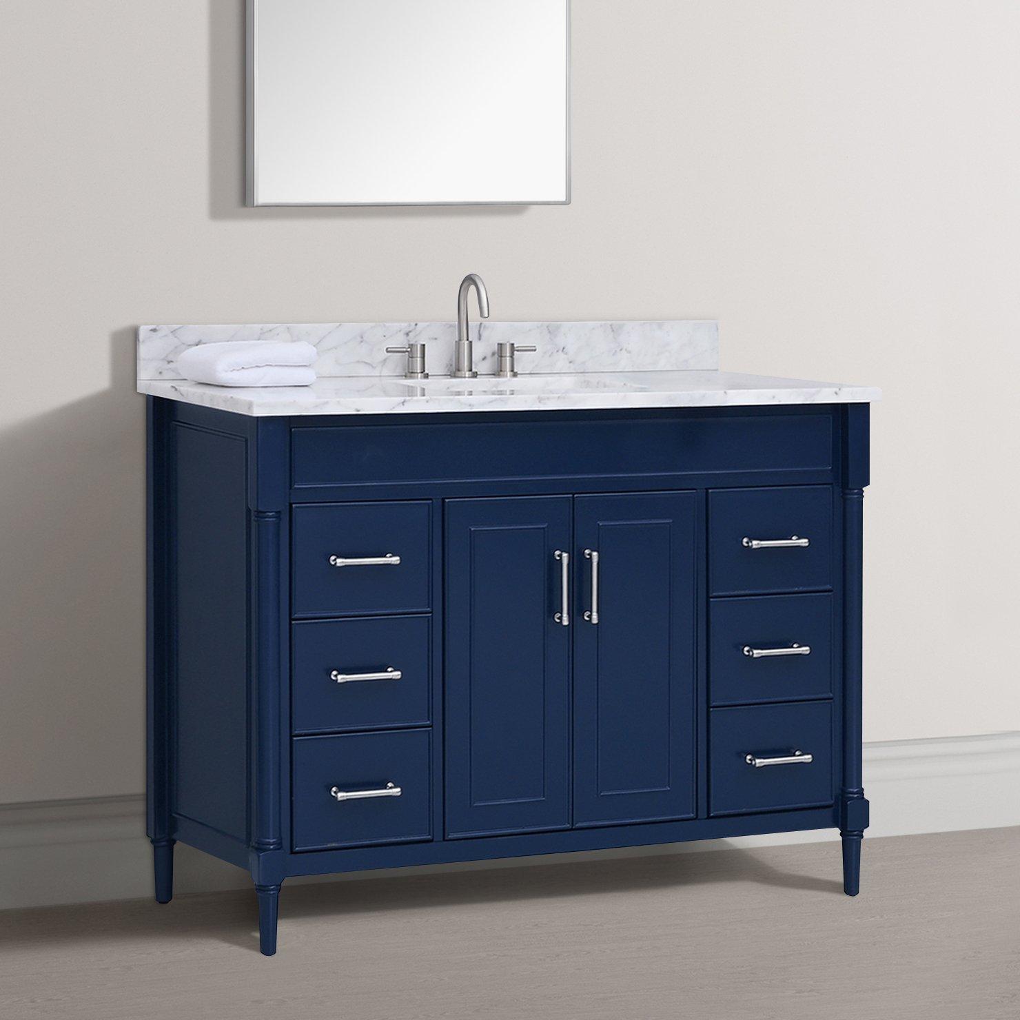 Bethany 49 In Navy Blue Vanity With Carrara Marble Top Floor And Decor 