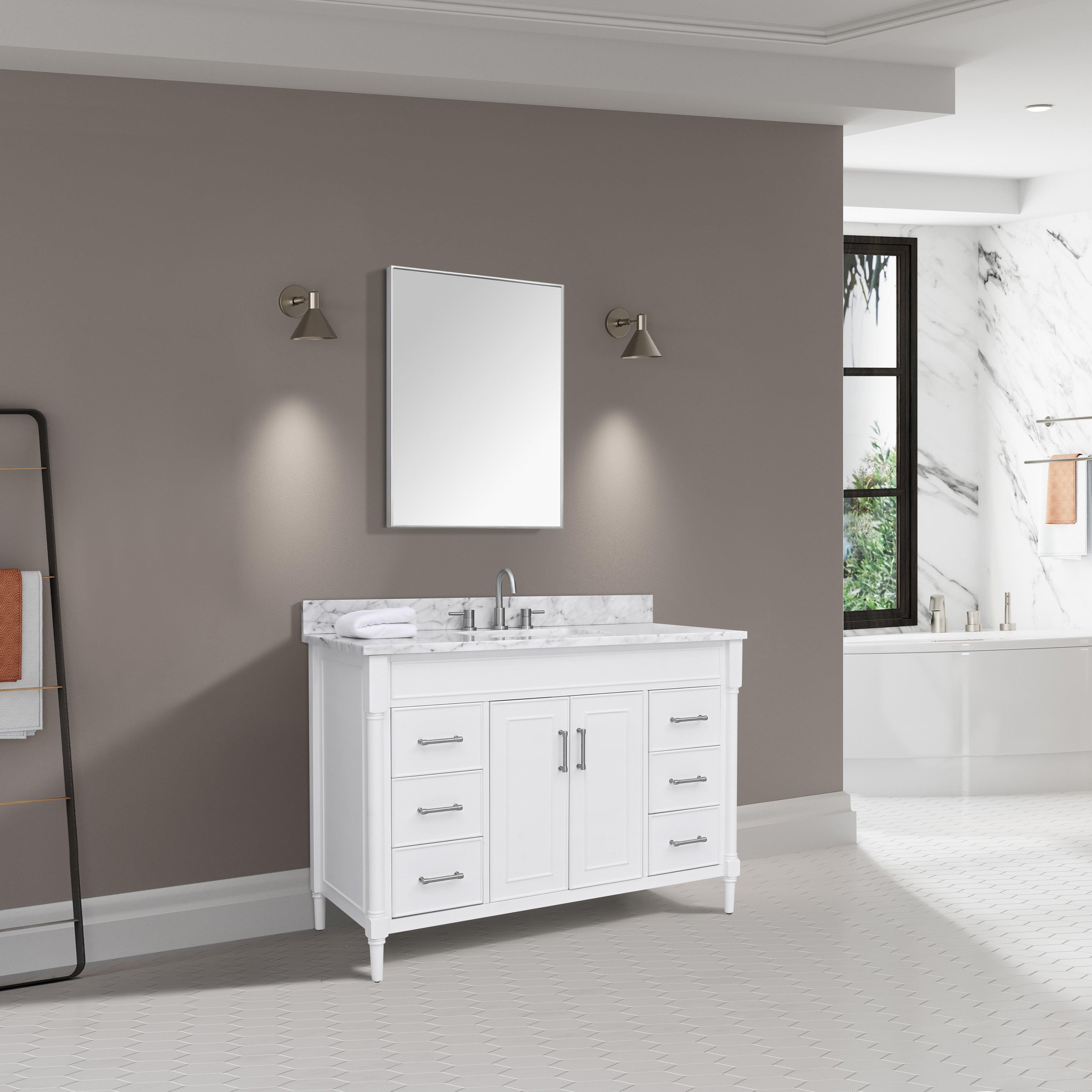 Bethany 49 in. White Vanity with Carrara Marble Top
