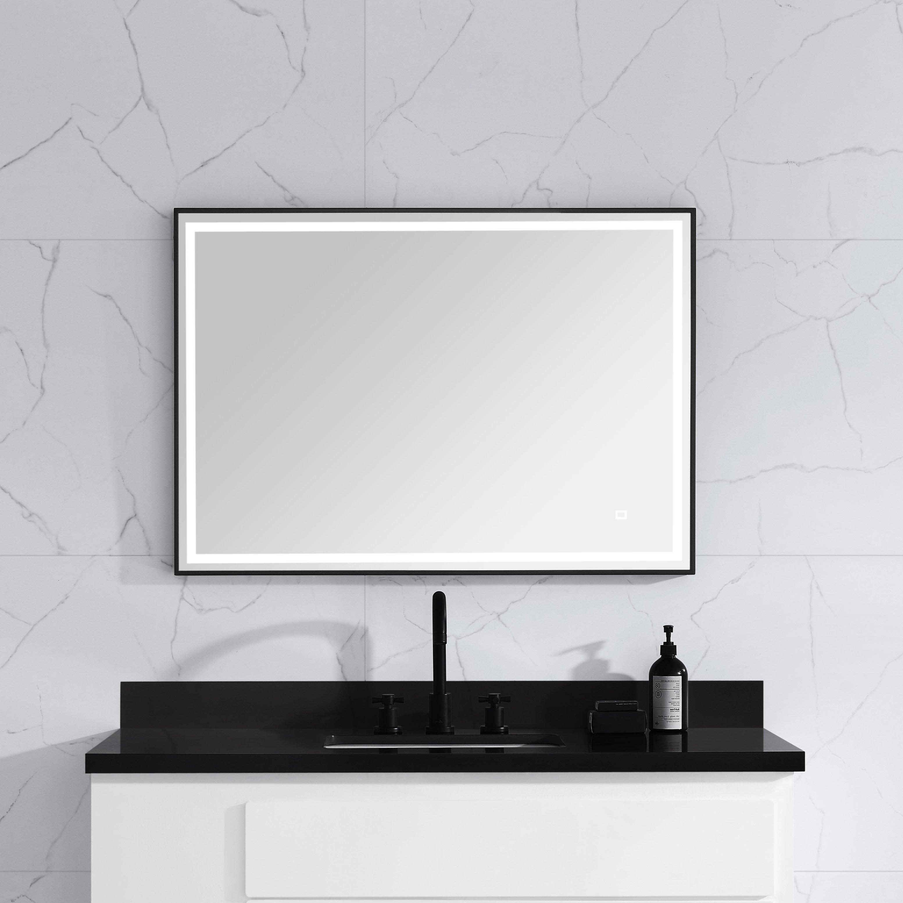 Lena 39 in. Matte Black LED Mirror