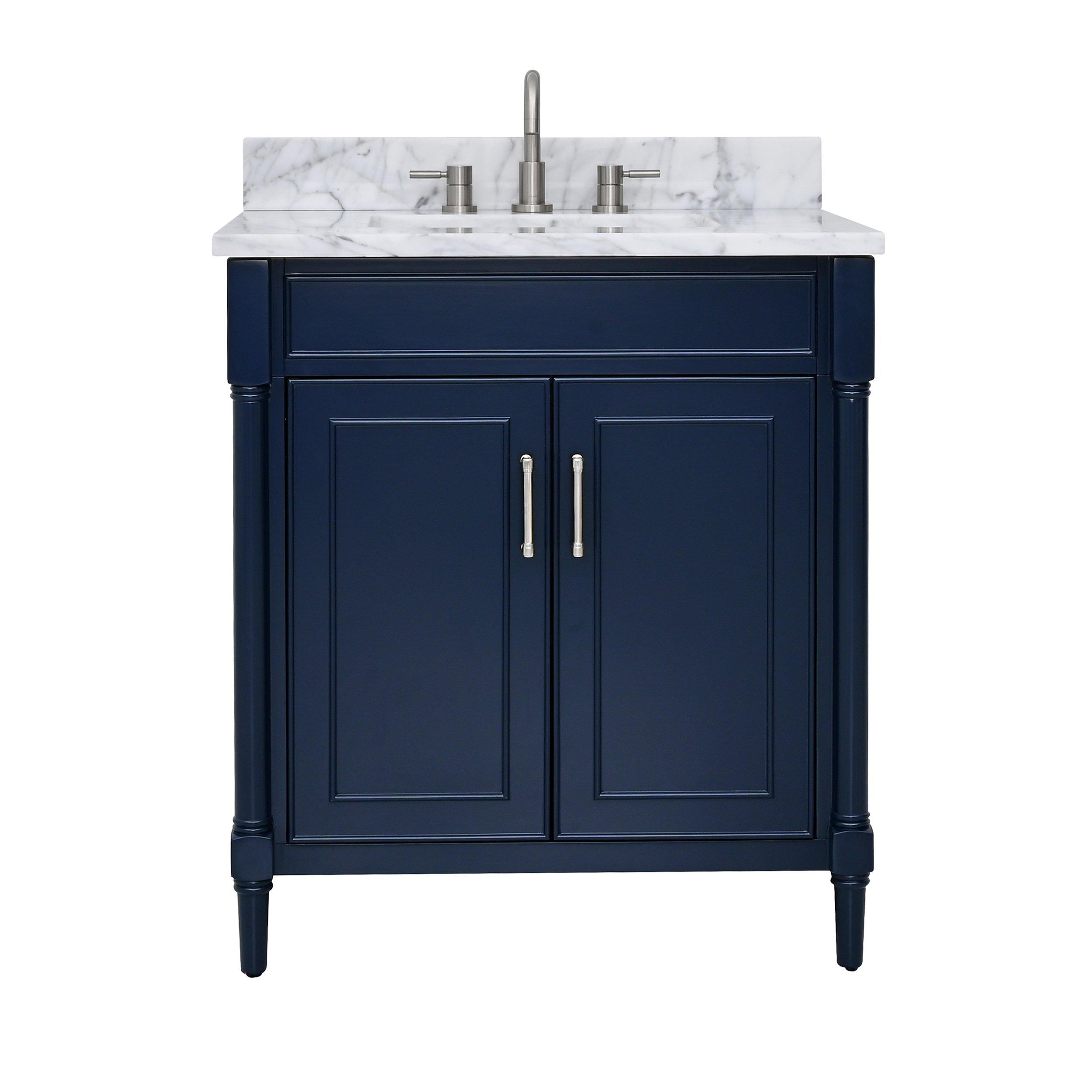 Bethany 31 in. Navy Blue Vanity with Carrara Marble Top