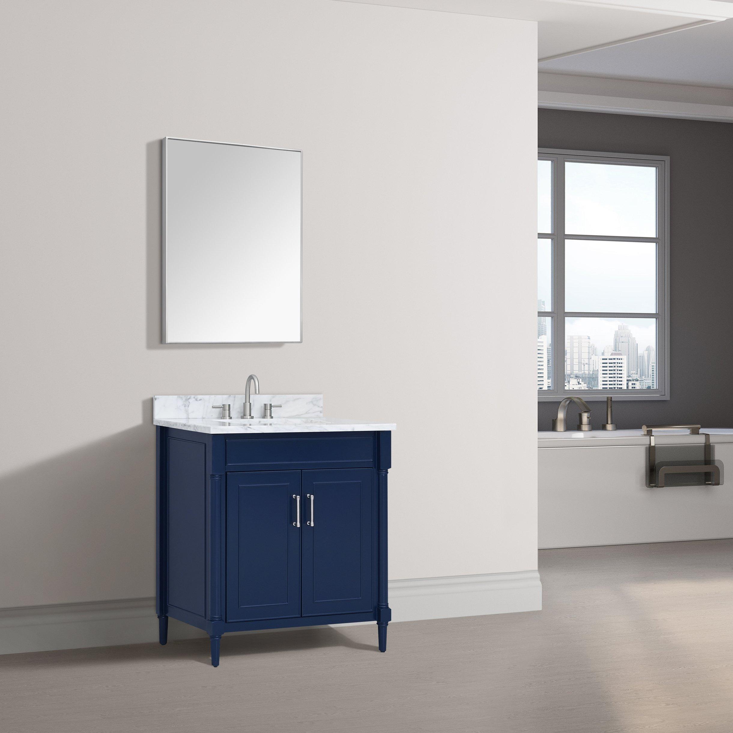 Bethany 31 in. Navy Blue Vanity with Carrara Marble Top
