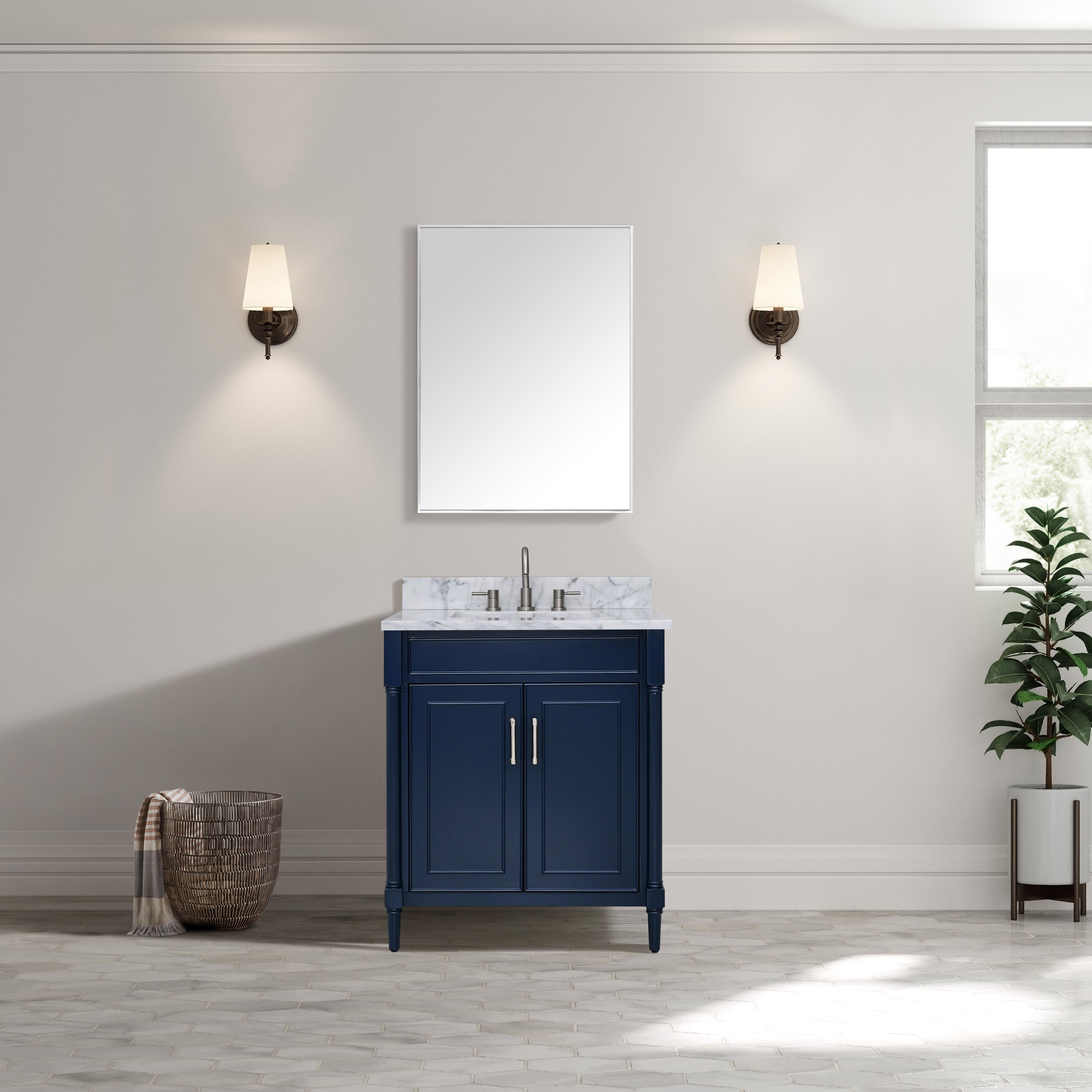Bethany 31 in. Navy Blue Vanity with Carrara Marble Top