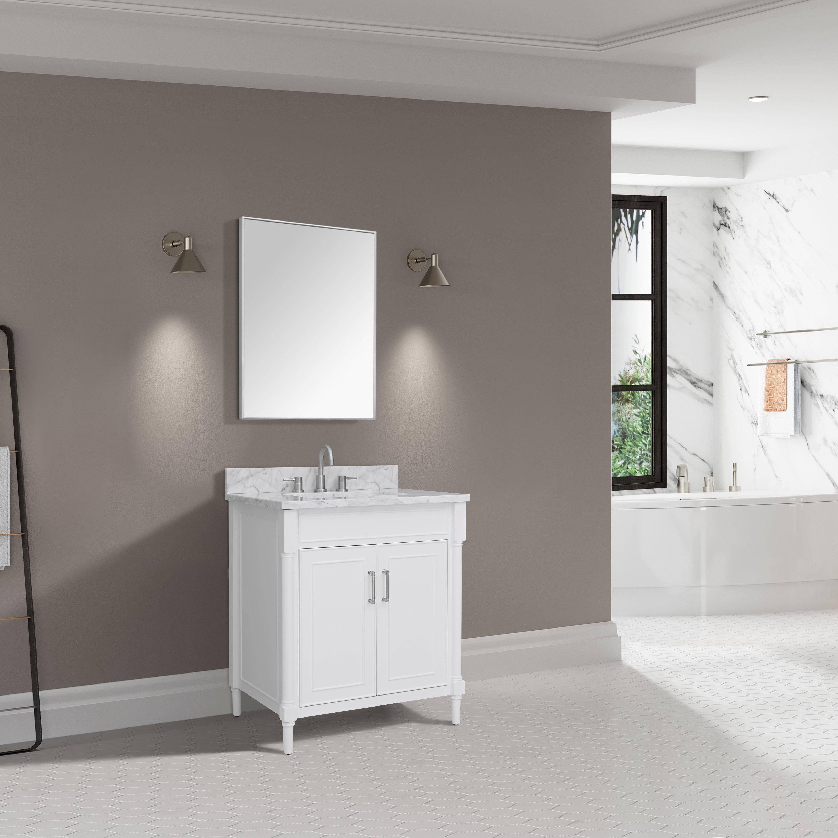 Bethany 31 in. White Vanity with Carrara Marble Top