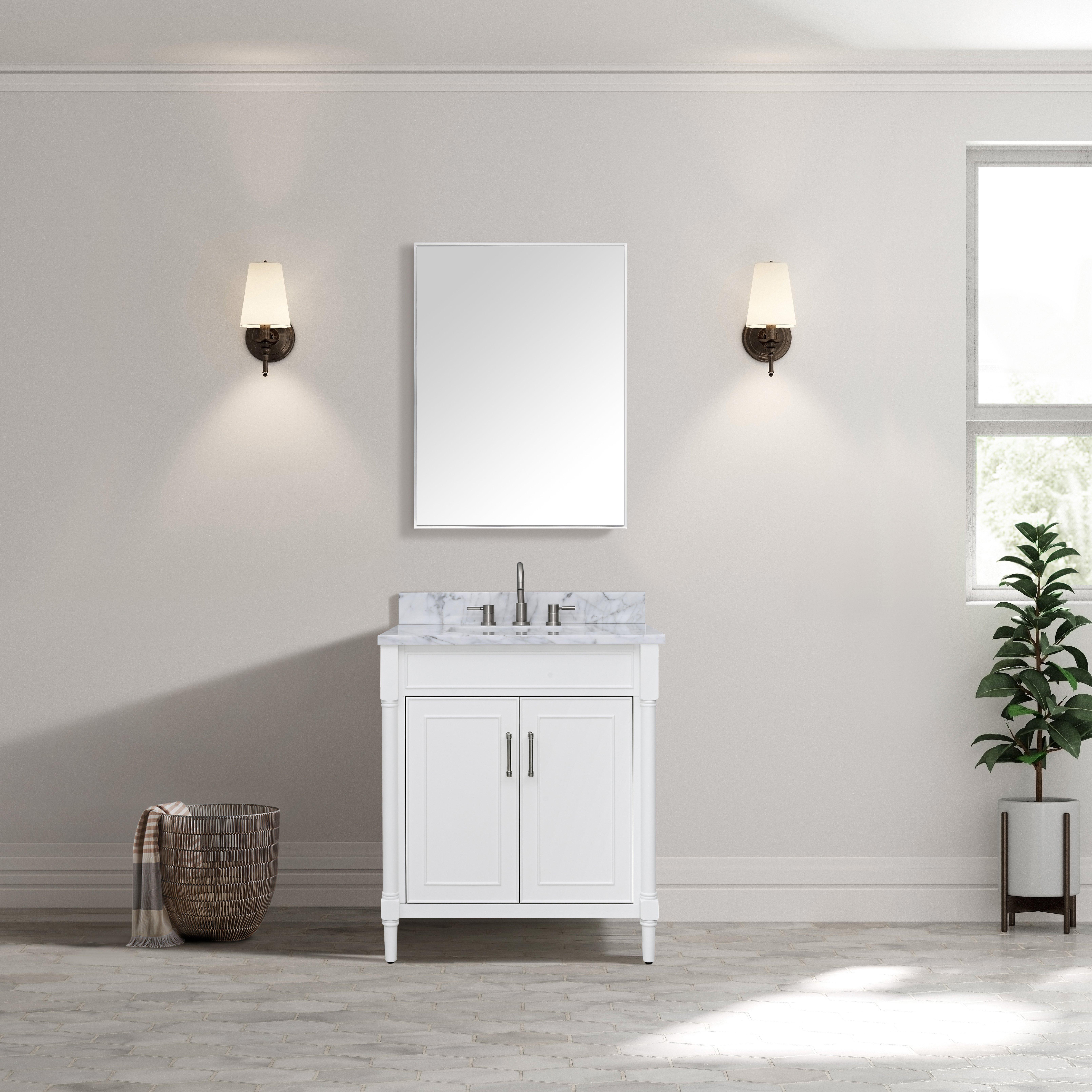 Bethany 31 in. White Vanity with Carrara Marble Top