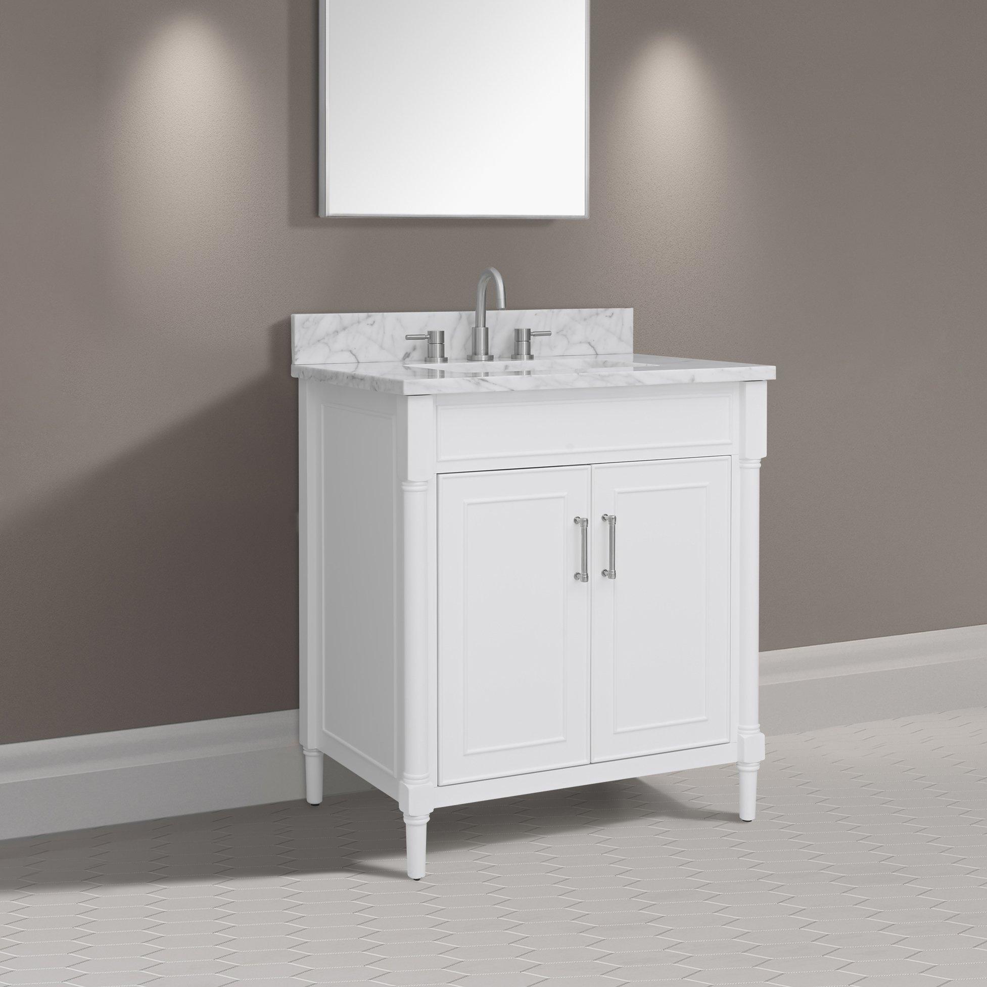 Bethany 31 in. White Vanity with Carrara Marble Top