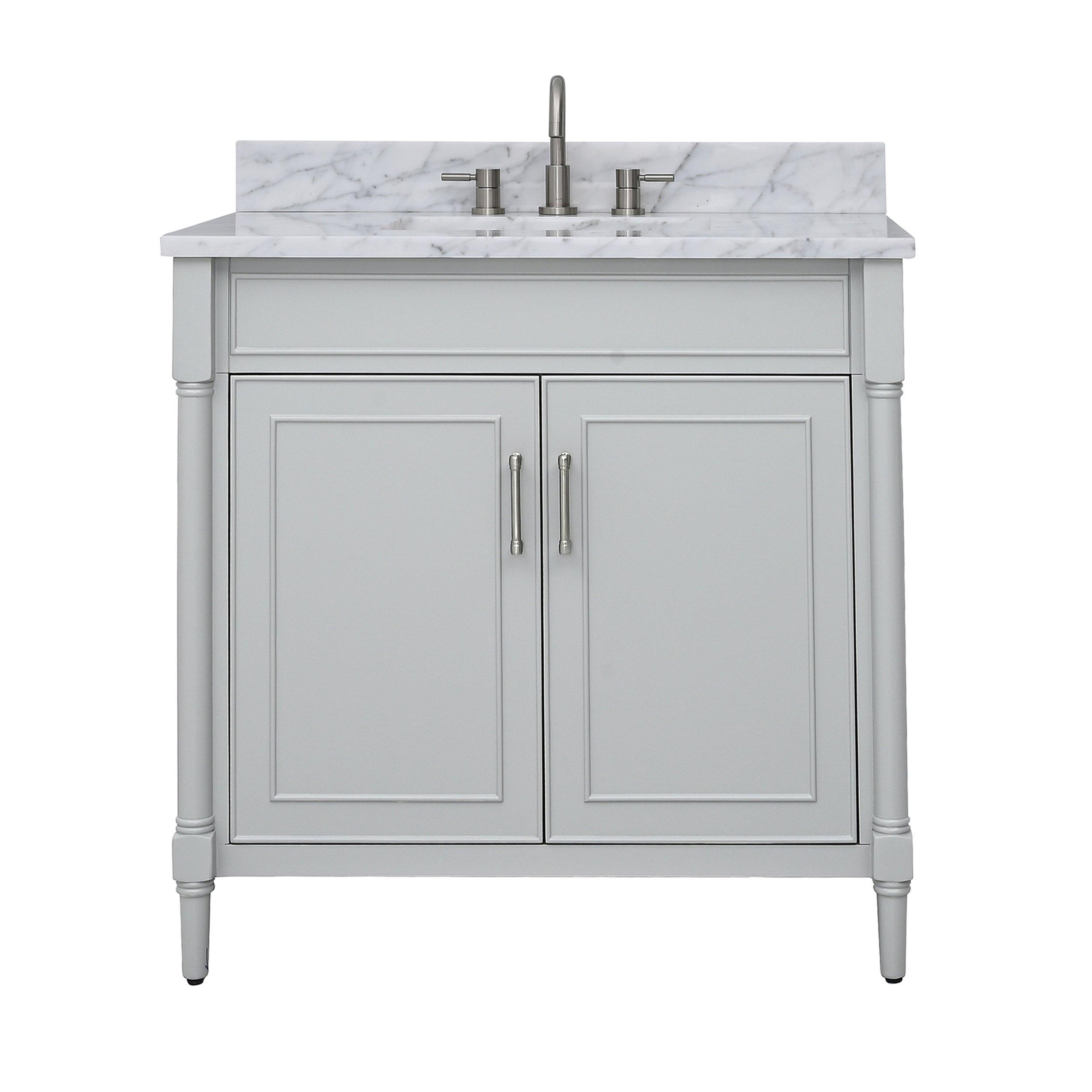 Bethany 37 in. Gray Vanity with Carrara Marble Top Floor and Decor