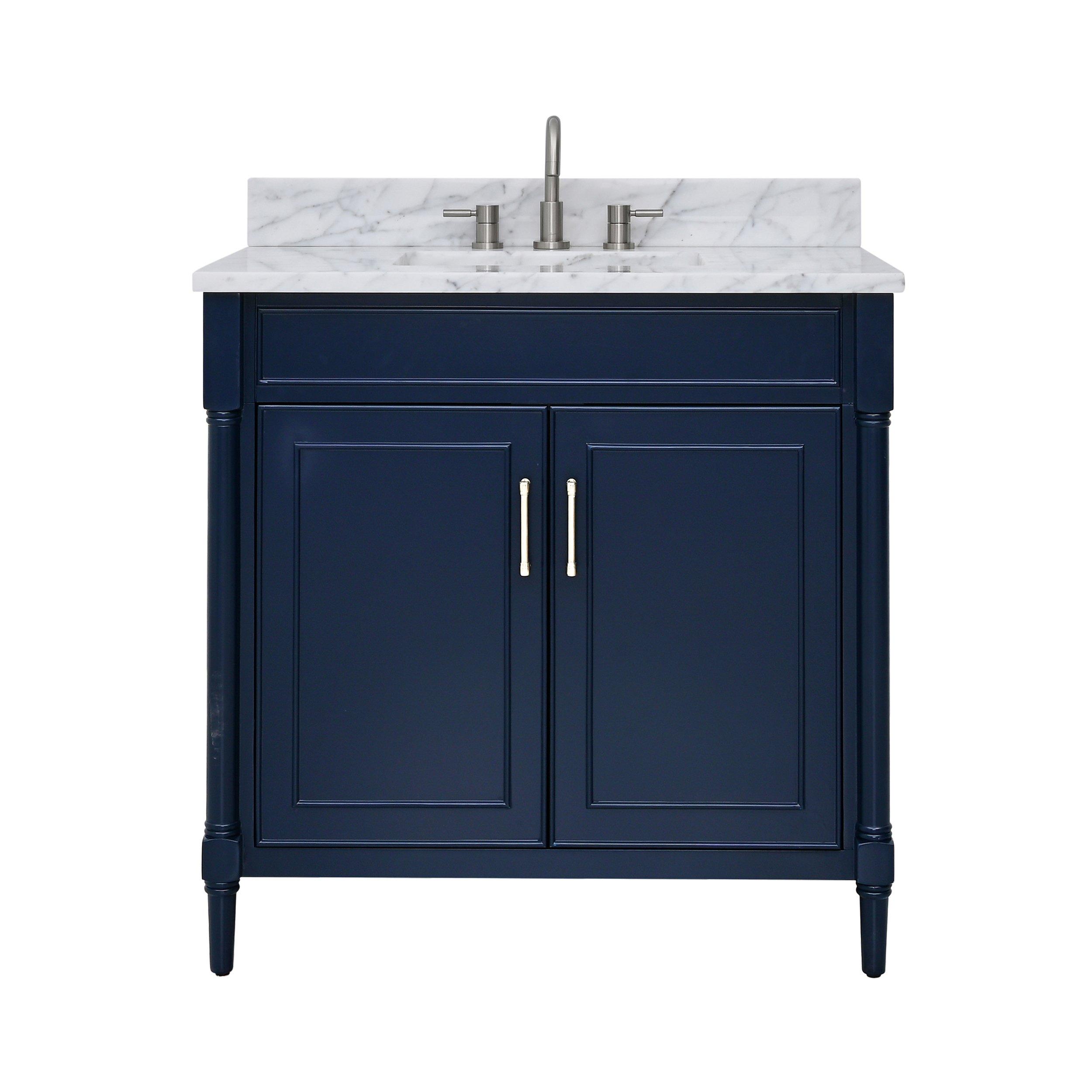 Bethany 37 in. Navy Blue Vanity with Carrara Marble Top