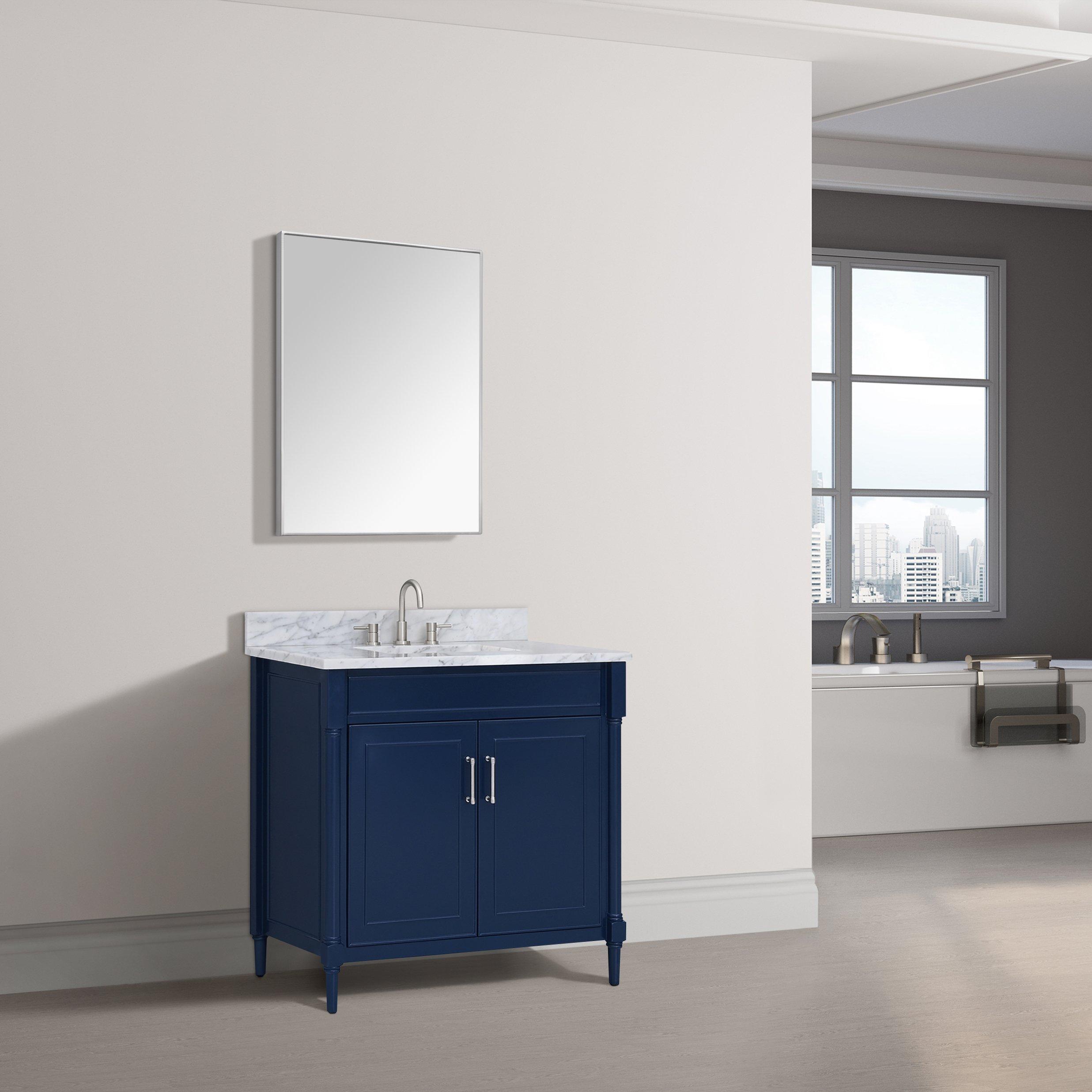Bethany 37 in. Navy Blue Vanity with Carrara Marble Top