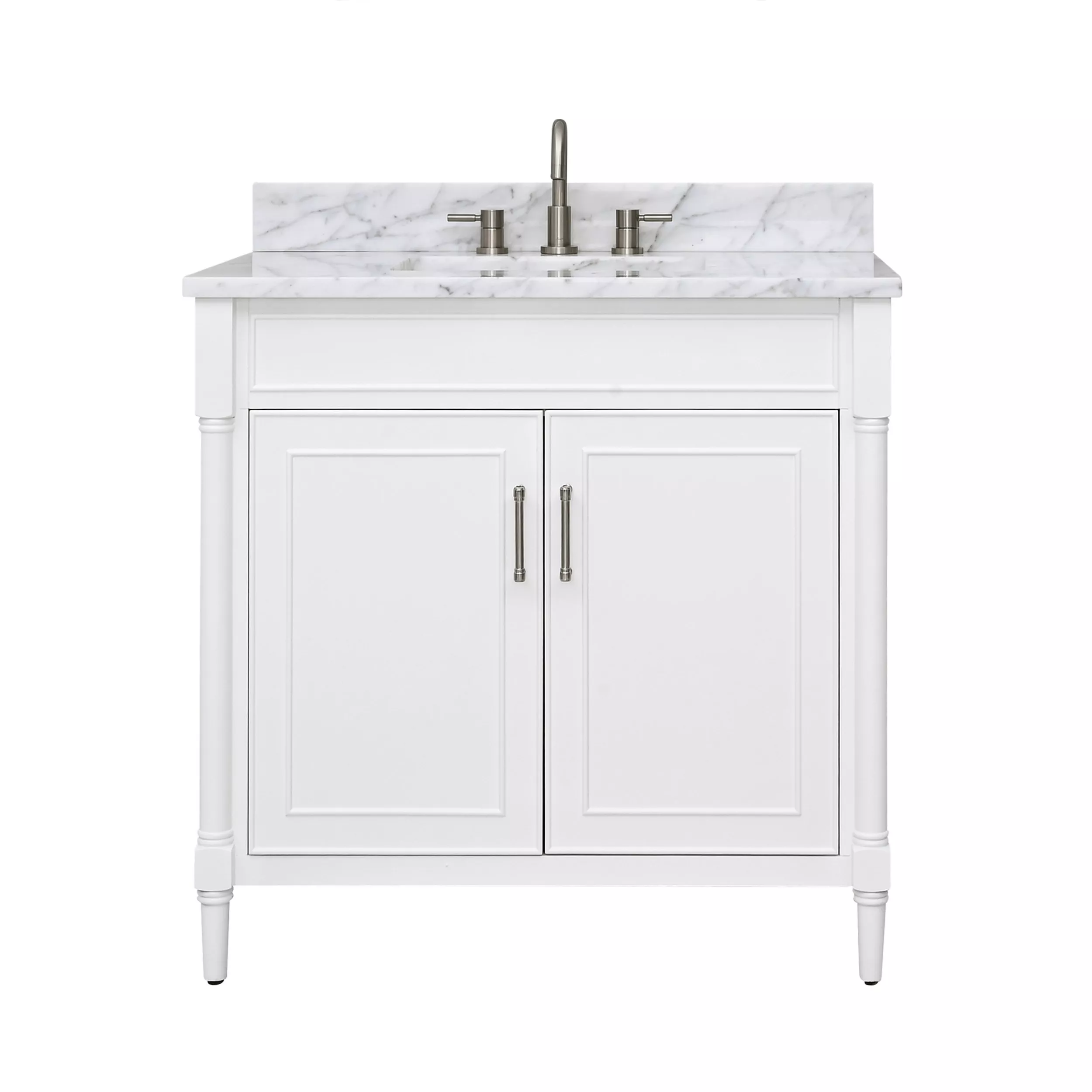 Bethany 37 in. White Vanity with Carrara Marble Top Floor and Decor