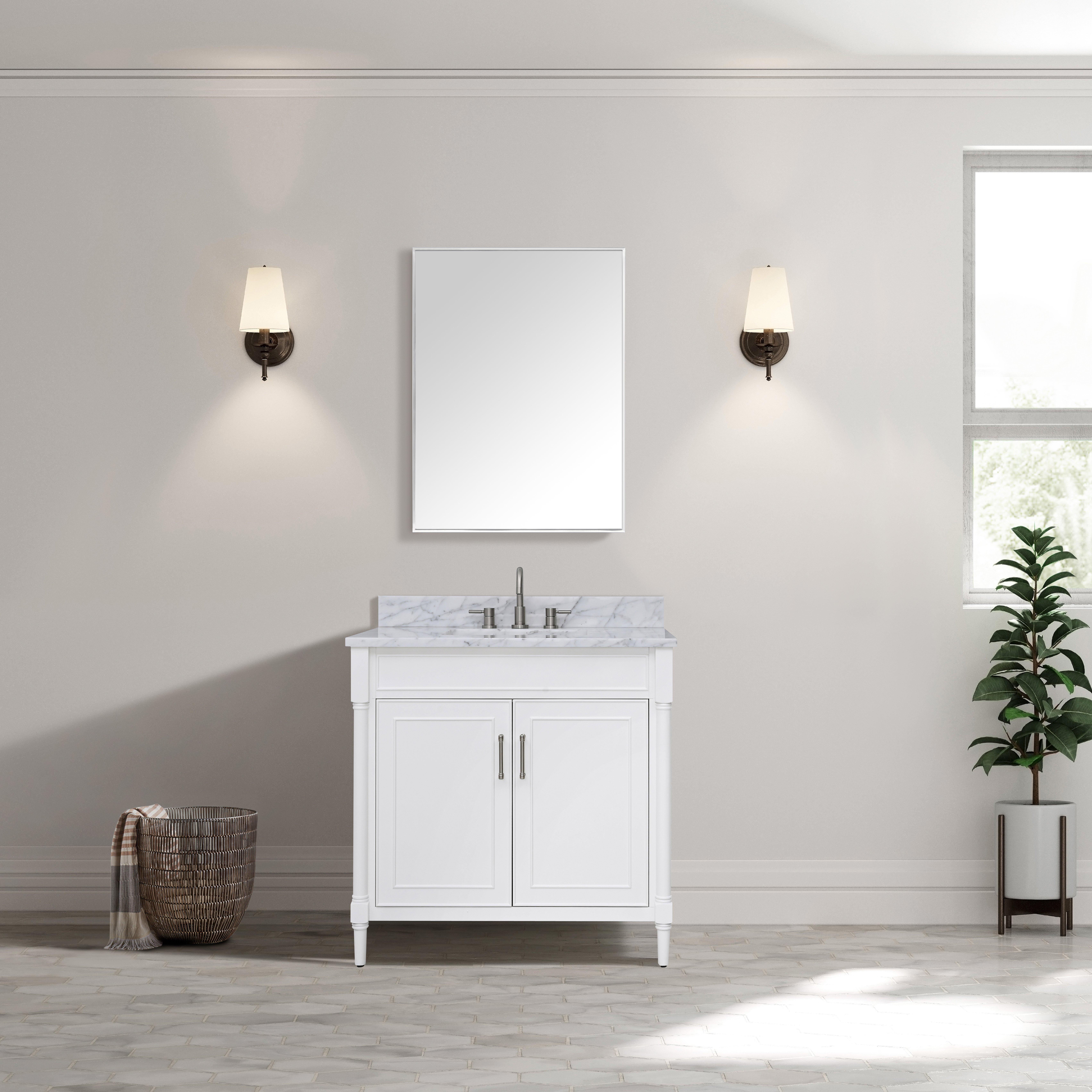 Bethany 37 in. White Vanity with Carrara Marble Top