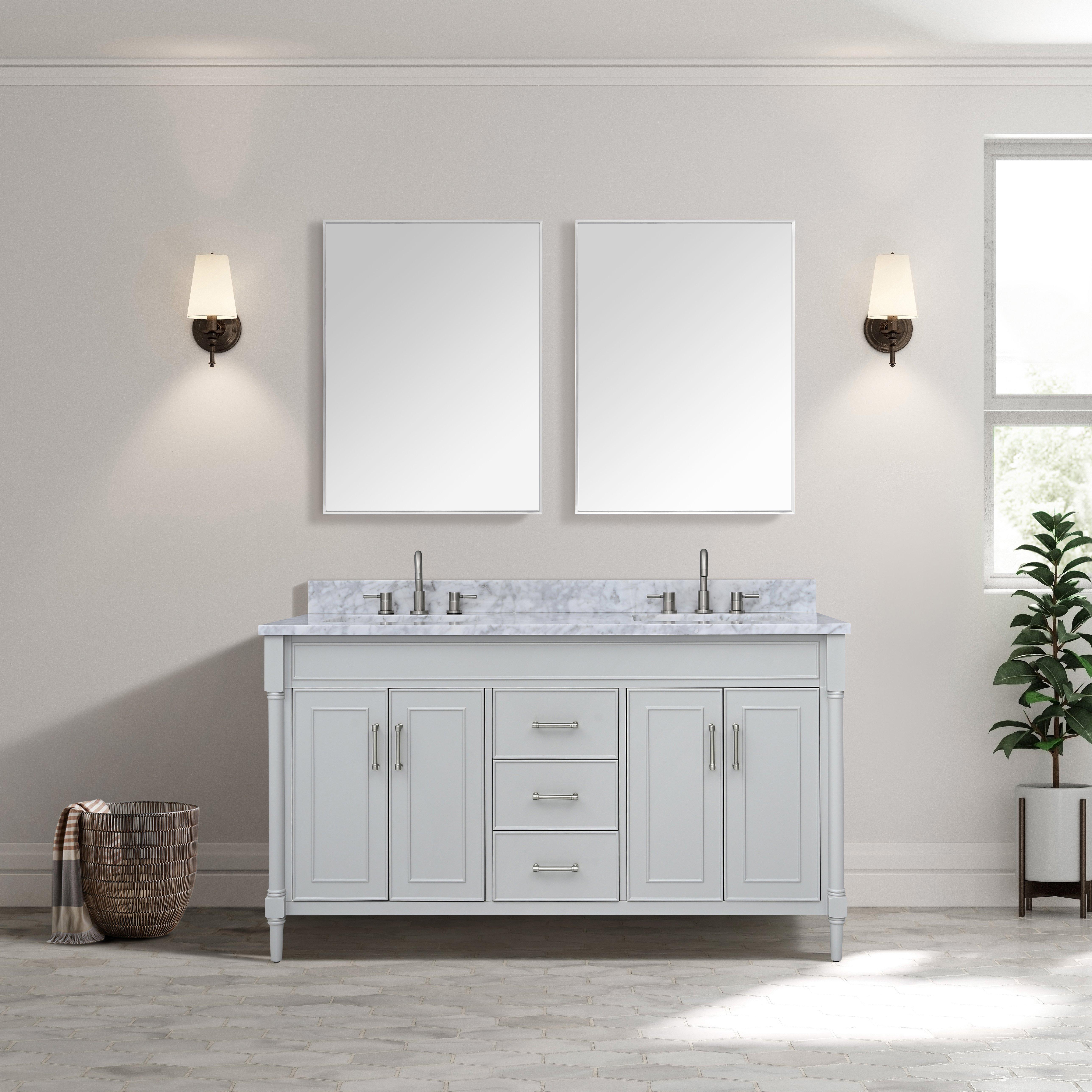 Bethany 61 in. Gray Double Vanity with Carrara Marble Top
