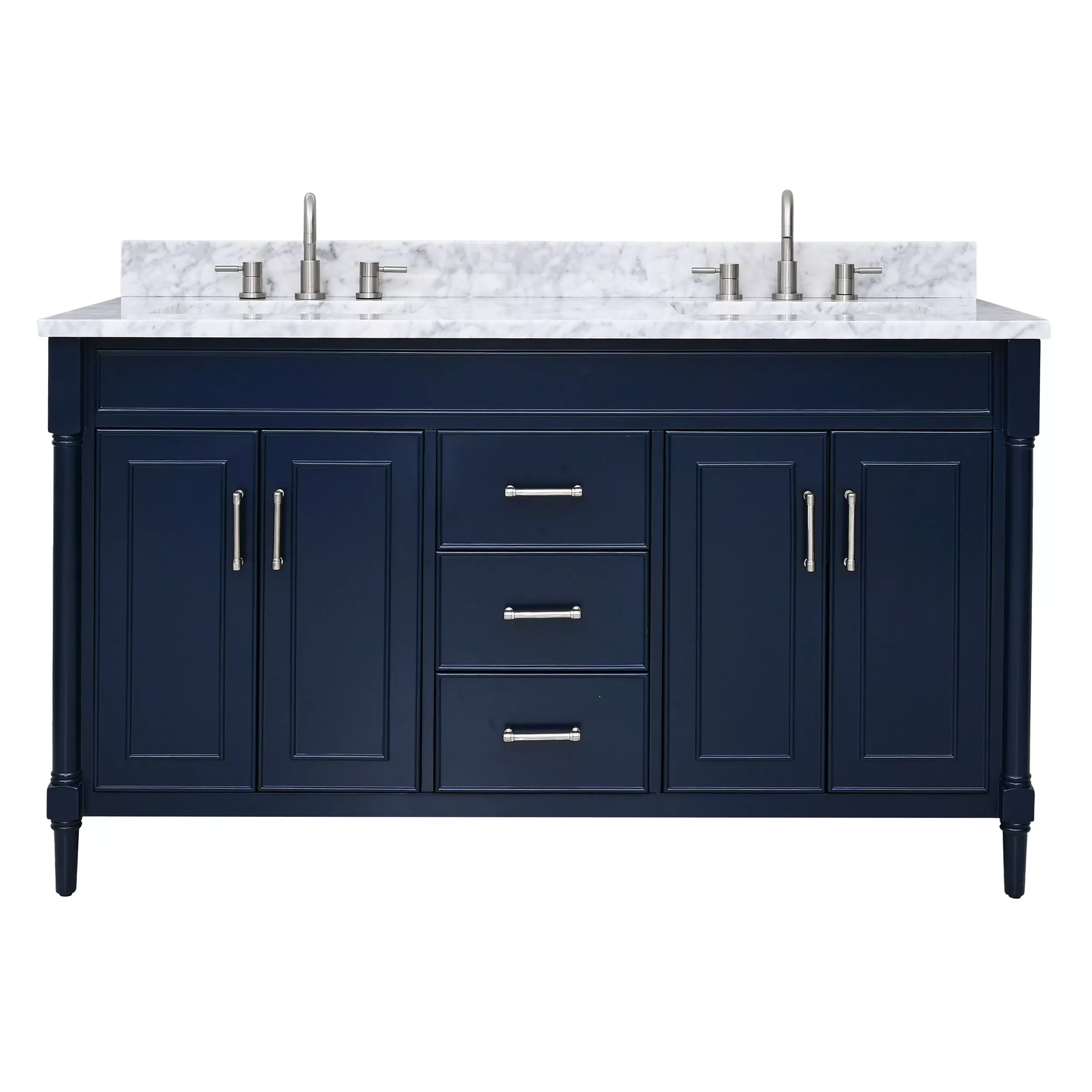 Bethany 61 in. Navy Blue Vanity with Carrara Marble Top