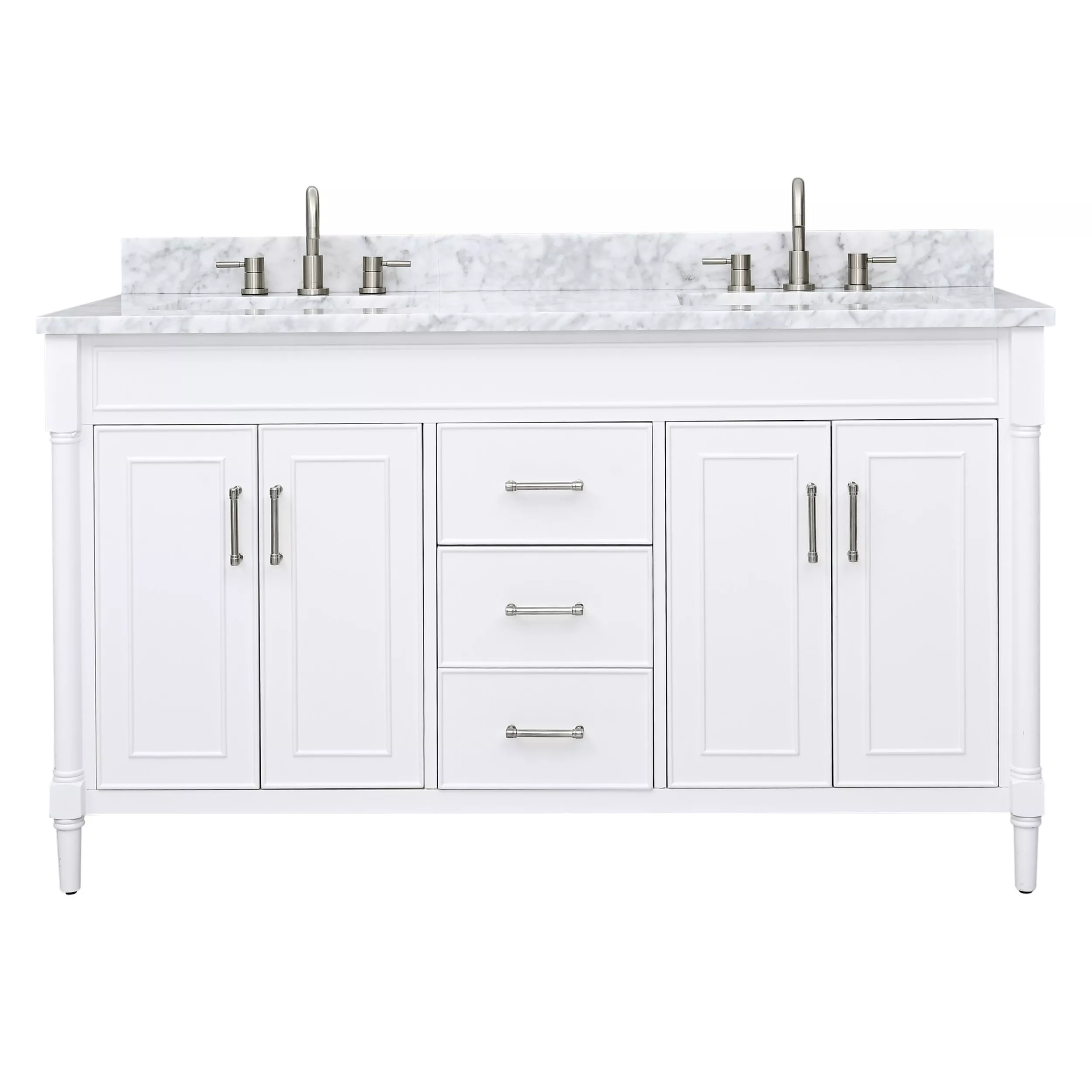 Bethany 61 in. White Double Vanity with Carrara Marble Top
